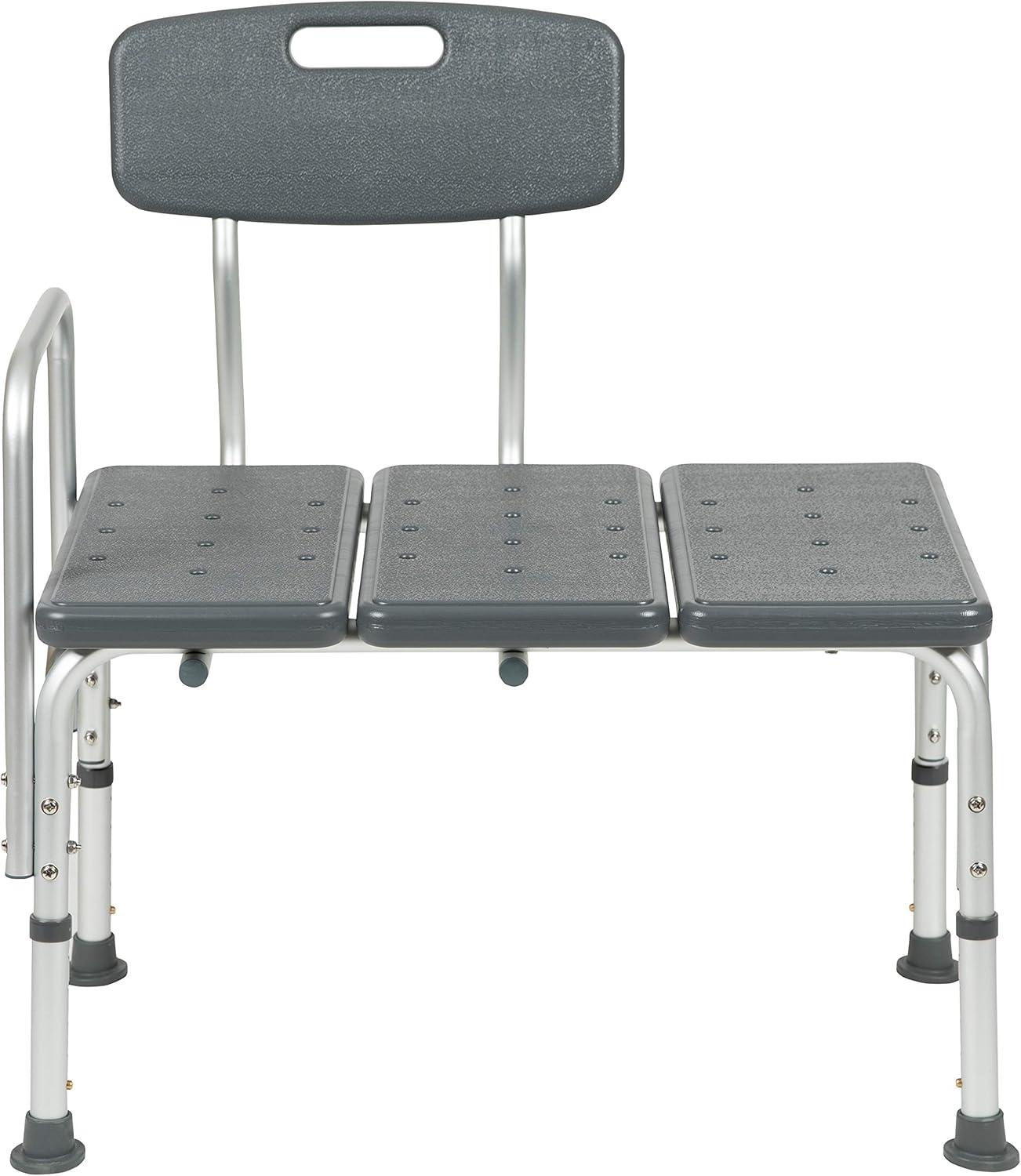 imageFlash Furniture HERCULES Series 300 Lb Capacity Adjustable Gray Bath ampamp Shower Transfer Bench with Back and Side ArmGrey