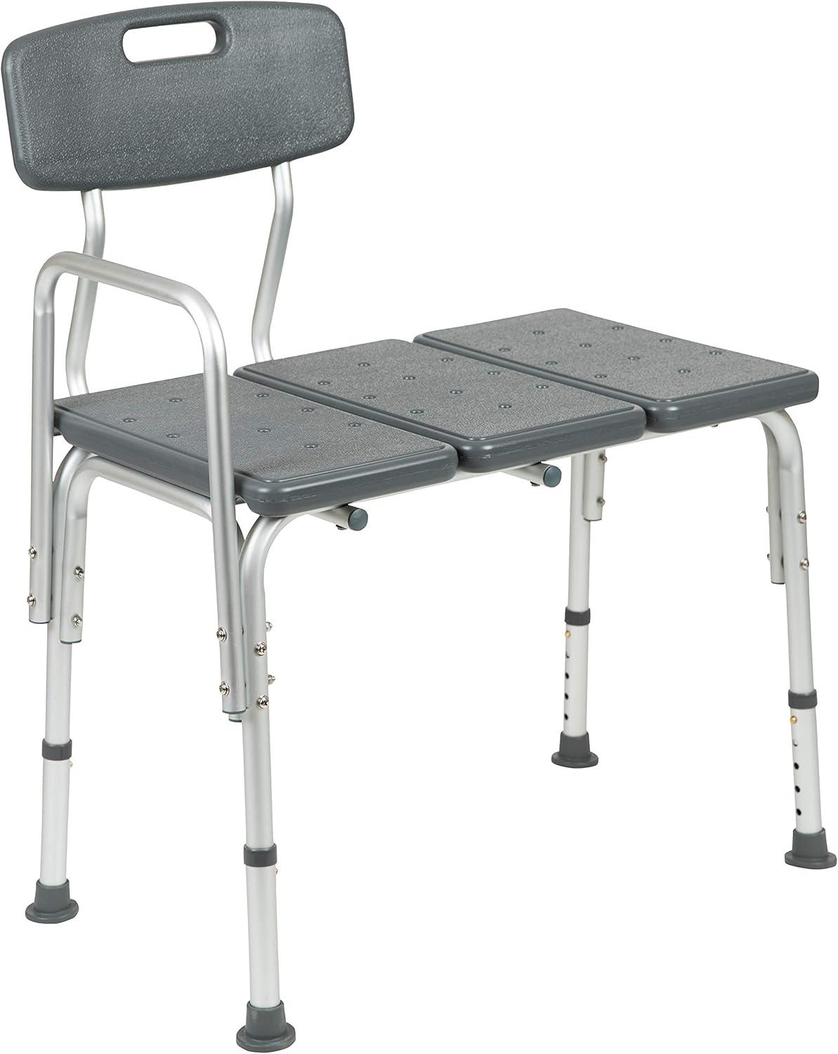 imageFlash Furniture HERCULES Series 300 Lb Capacity Adjustable Gray Bath ampamp Shower Transfer Bench with Back and Side ArmGrey