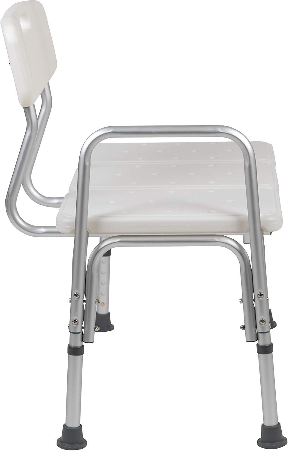 imageFlash Furniture HERCULES Series 300 Lb Capacity Adjustable Gray Bath ampamp Shower Transfer Bench with Back and Side ArmWhite