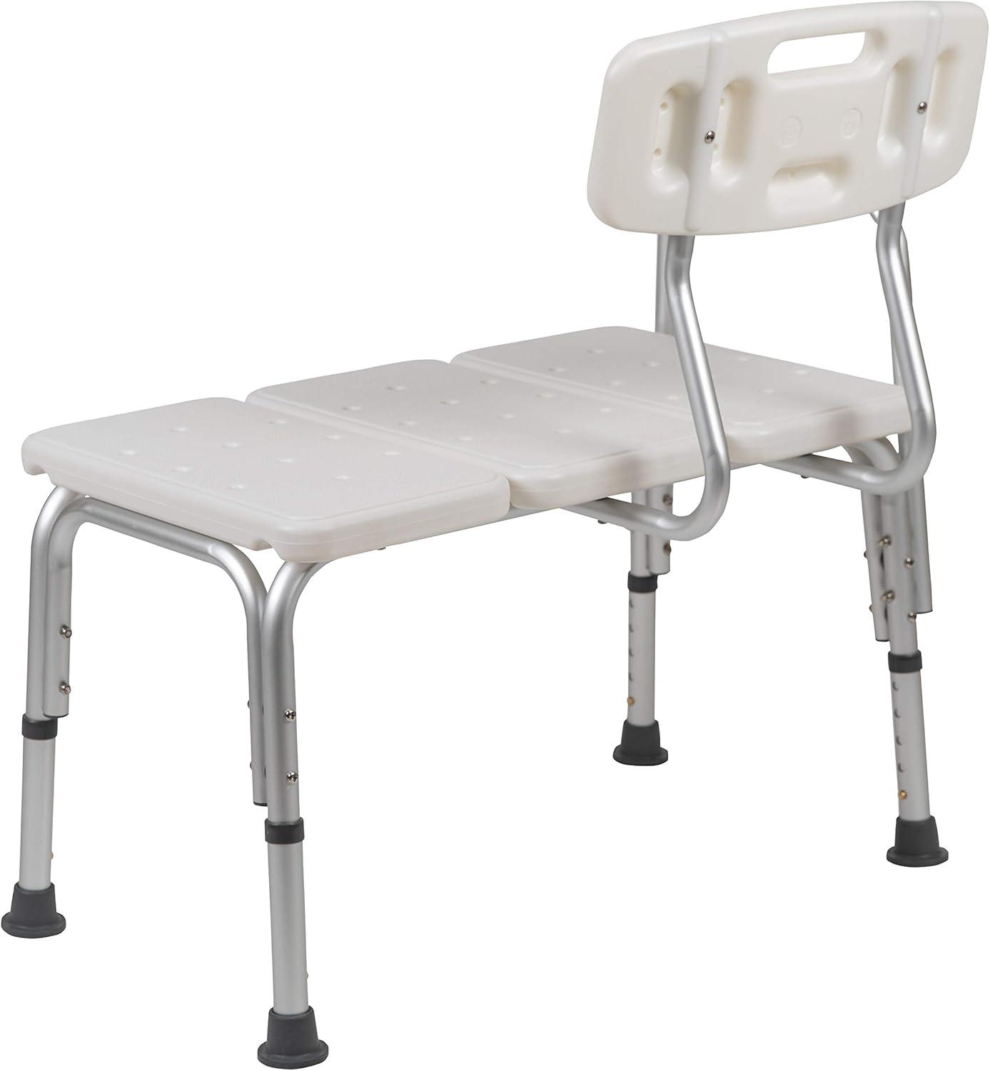 imageFlash Furniture HERCULES Series 300 Lb Capacity Adjustable Gray Bath ampamp Shower Transfer Bench with Back and Side ArmWhite