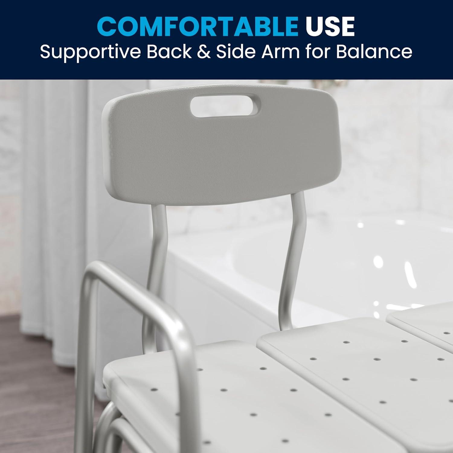 imageFlash Furniture HERCULES Series 300 Lb Capacity Adjustable Gray Bath ampamp Shower Transfer Bench with Back and Side ArmWhite