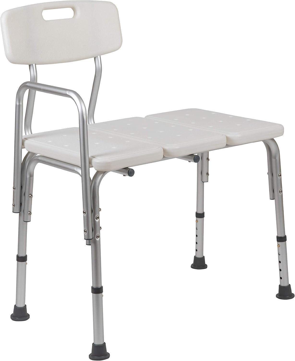 imageFlash Furniture HERCULES Series 300 Lb Capacity Adjustable Gray Bath ampamp Shower Transfer Bench with Back and Side ArmWhite