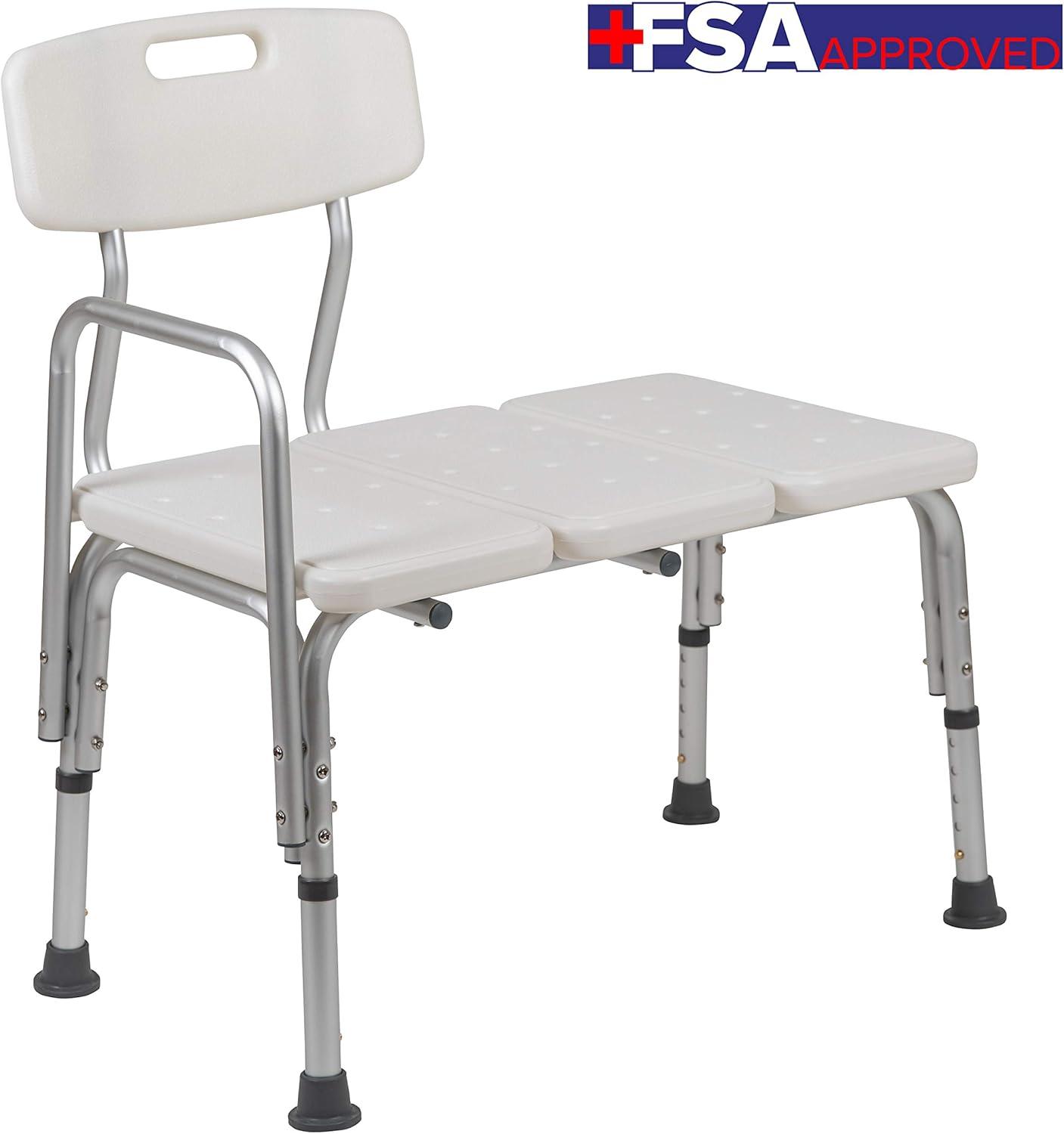 imageFlash Furniture HERCULES Series 300 Lb Capacity Adjustable Gray Bath ampamp Shower Transfer Bench with Back and Side ArmWhite