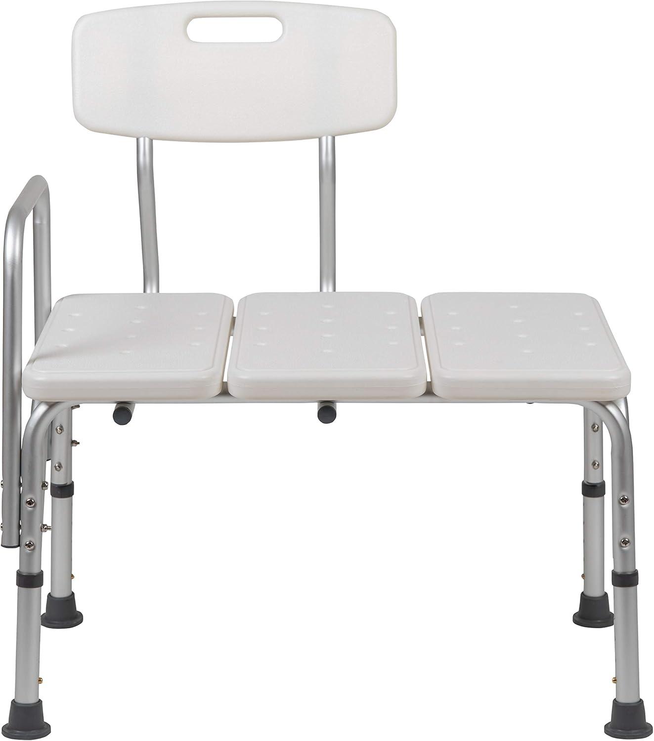 imageFlash Furniture HERCULES Series 300 Lb Capacity Adjustable Gray Bath ampamp Shower Transfer Bench with Back and Side ArmWhite