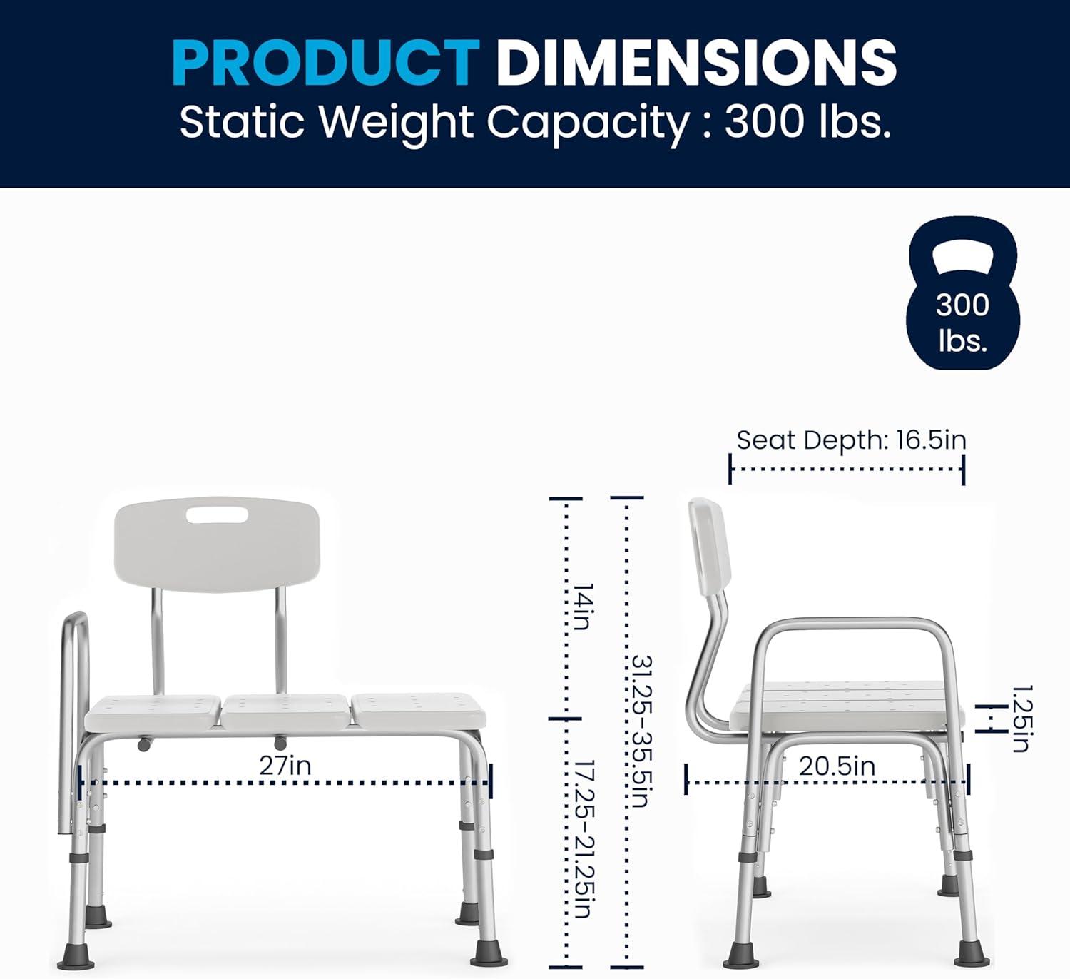 imageFlash Furniture HERCULES Series 300 Lb Capacity Adjustable Gray Bath ampamp Shower Transfer Bench with Back and Side ArmWhite