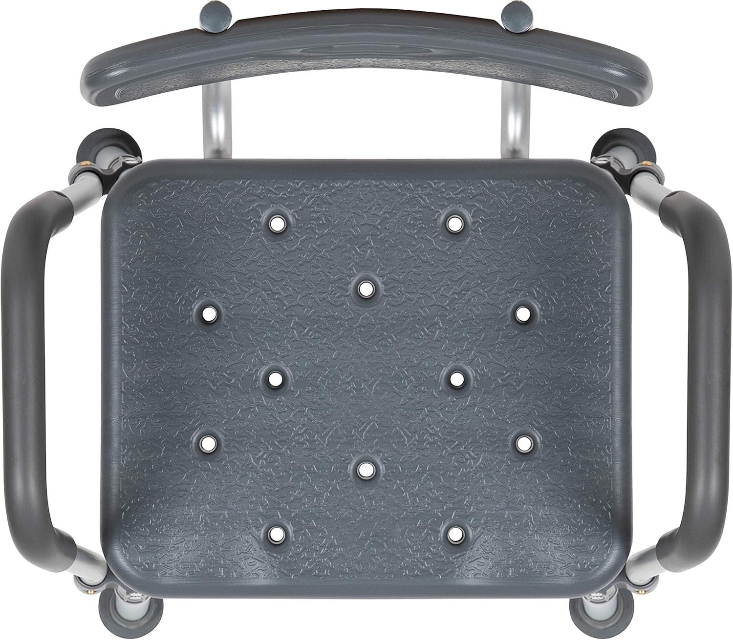 imageFlash Furniture HERCULES Series 300 Lb Capacity Adjustable White Bath ampamp Shower Chair with Quick Release Back ampamp ArmsGrey
