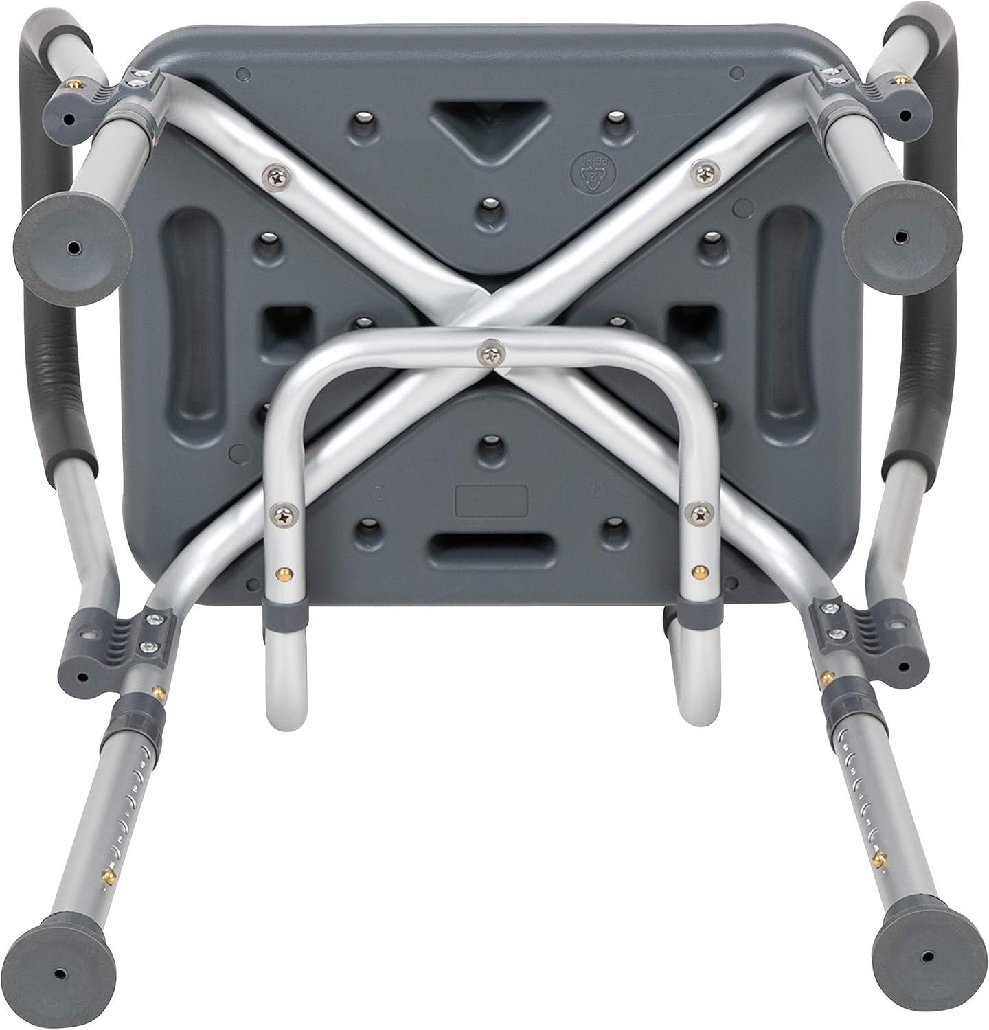 imageFlash Furniture HERCULES Series 300 Lb Capacity Adjustable White Bath ampamp Shower Chair with Quick Release Back ampamp ArmsGrey