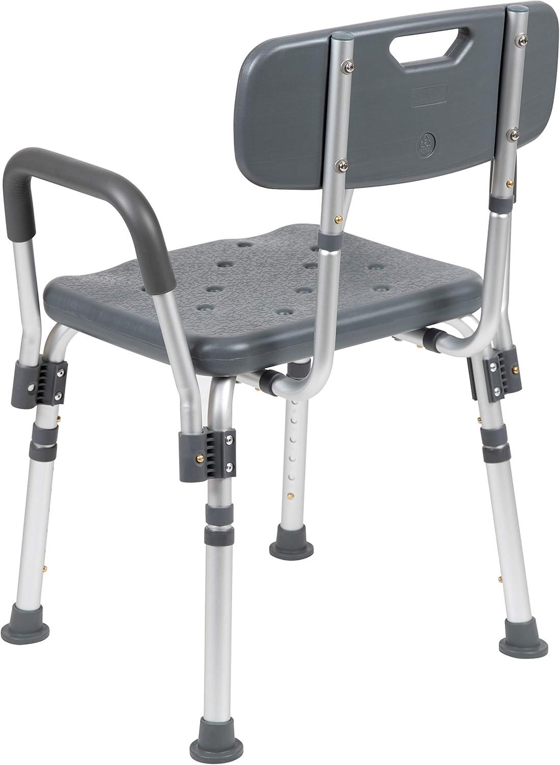 imageFlash Furniture HERCULES Series 300 Lb Capacity Adjustable White Bath ampamp Shower Chair with Quick Release Back ampamp ArmsGrey