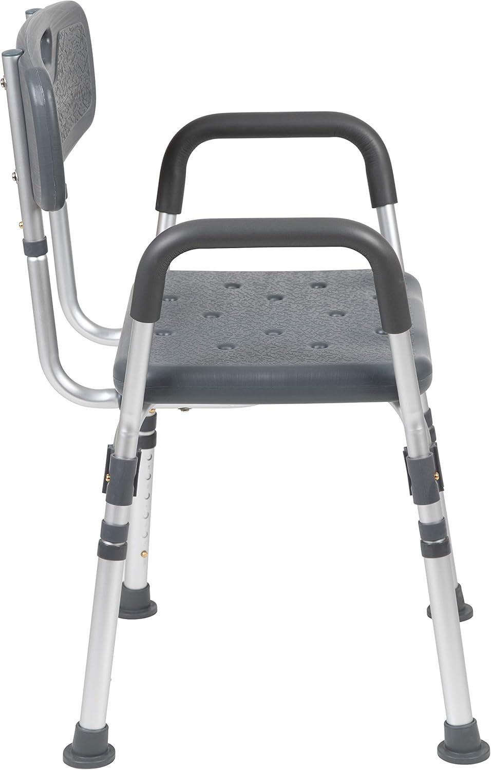 imageFlash Furniture HERCULES Series 300 Lb Capacity Adjustable White Bath ampamp Shower Chair with Quick Release Back ampamp ArmsGrey