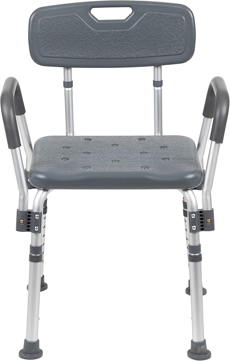 imageFlash Furniture HERCULES Series 300 Lb Capacity Adjustable White Bath ampamp Shower Chair with Quick Release Back ampamp ArmsGrey