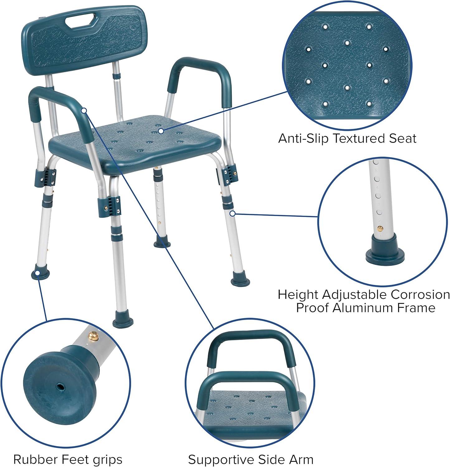 imageFlash Furniture HERCULES Series 300 Lb Capacity Adjustable White Bath ampamp Shower Chair with Quick Release Back ampamp ArmsNavy