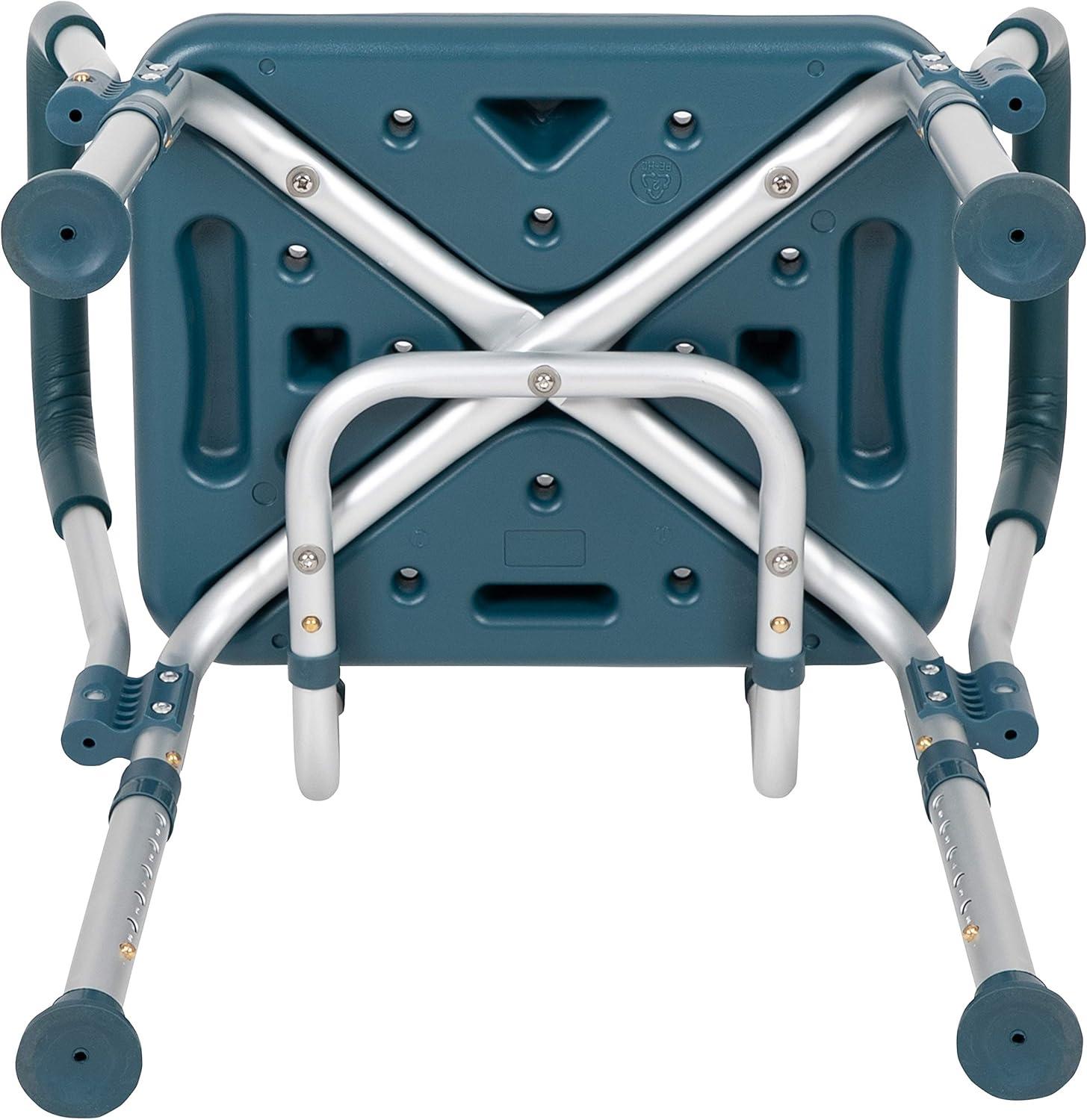 imageFlash Furniture HERCULES Series 300 Lb Capacity Adjustable White Bath ampamp Shower Chair with Quick Release Back ampamp ArmsNavy