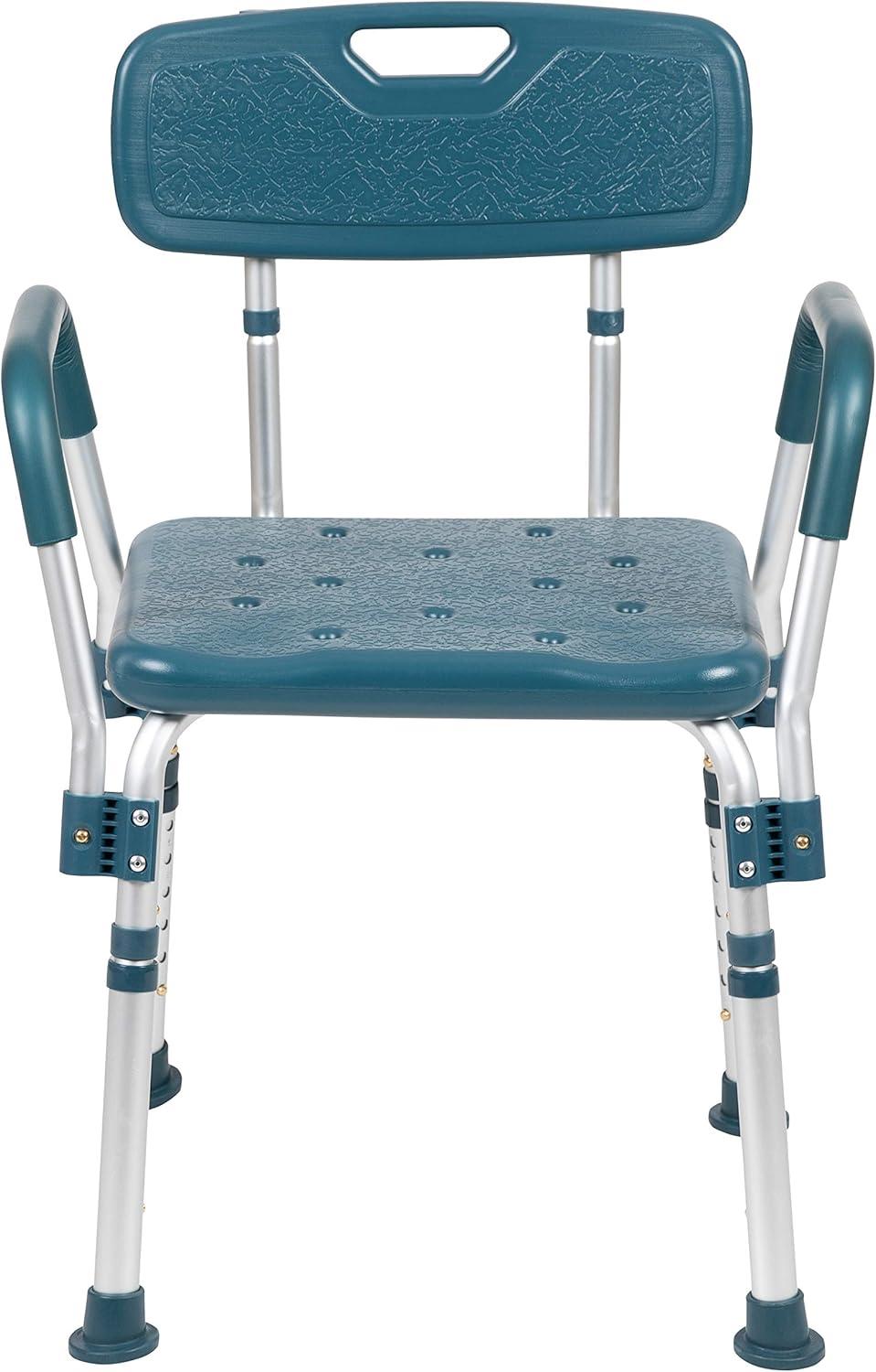 imageFlash Furniture HERCULES Series 300 Lb Capacity Adjustable White Bath ampamp Shower Chair with Quick Release Back ampamp ArmsNavy