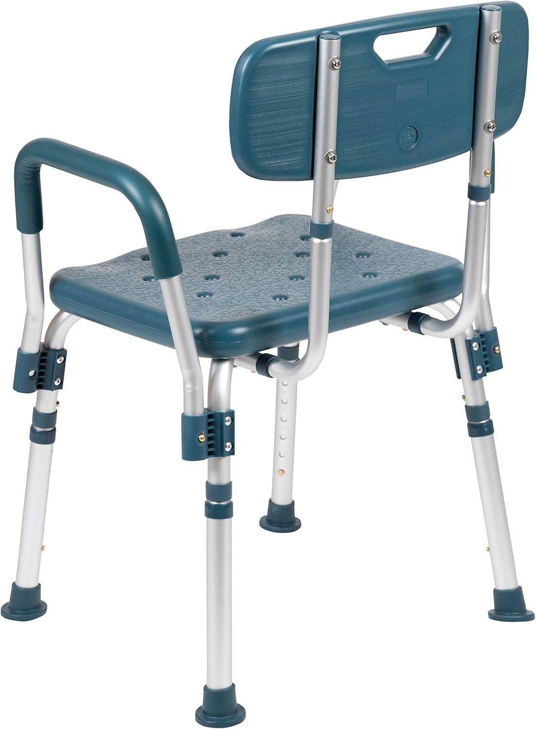 imageFlash Furniture HERCULES Series 300 Lb Capacity Adjustable White Bath ampamp Shower Chair with Quick Release Back ampamp ArmsNavy