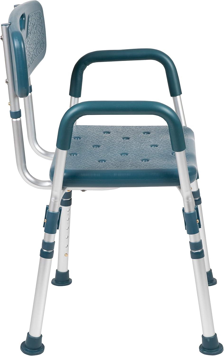 imageFlash Furniture HERCULES Series 300 Lb Capacity Adjustable White Bath ampamp Shower Chair with Quick Release Back ampamp ArmsNavy