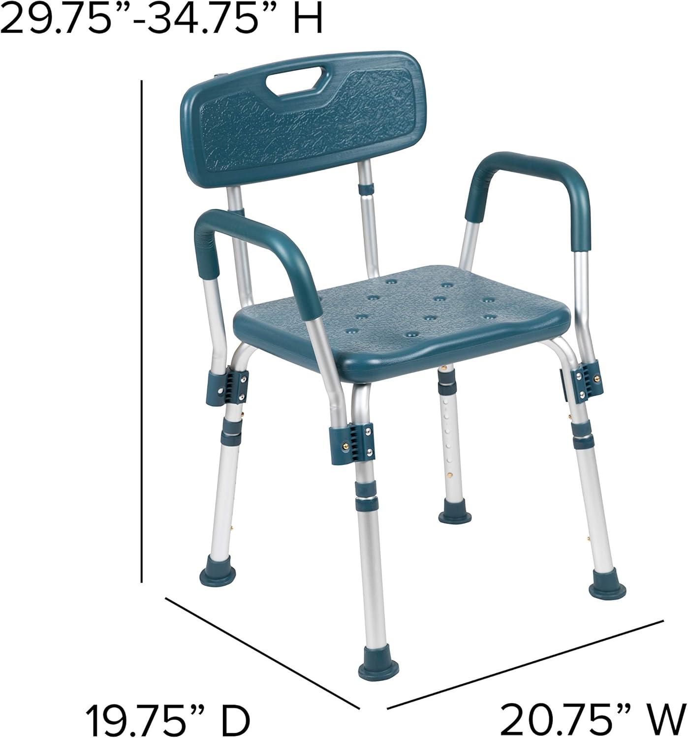 imageFlash Furniture HERCULES Series 300 Lb Capacity Adjustable White Bath ampamp Shower Chair with Quick Release Back ampamp ArmsNavy