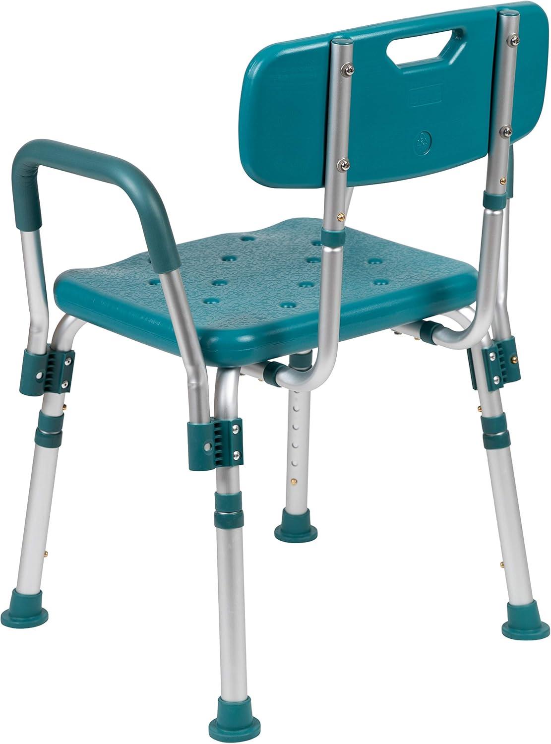 imageFlash Furniture HERCULES Series 300 Lb Capacity Adjustable White Bath ampamp Shower Chair with Quick Release Back ampamp ArmsTeal