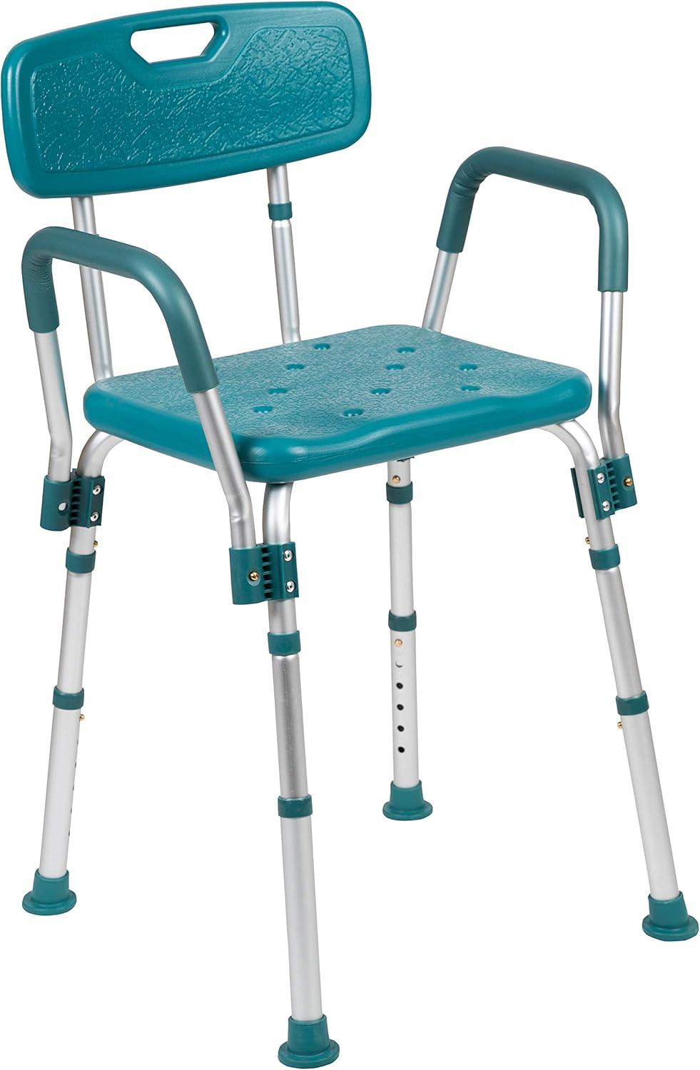 imageFlash Furniture HERCULES Series 300 Lb Capacity Adjustable White Bath ampamp Shower Chair with Quick Release Back ampamp ArmsTeal