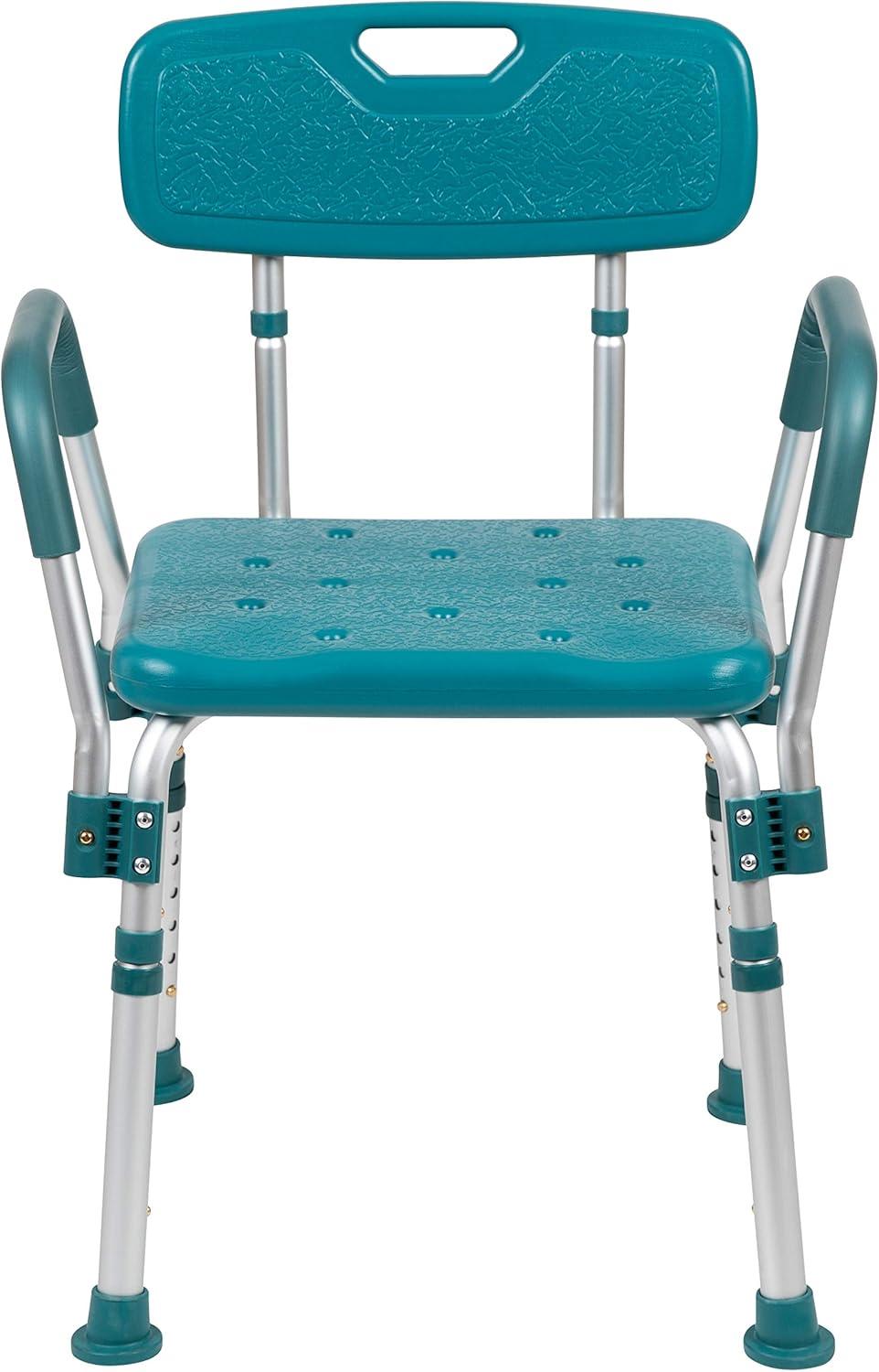 imageFlash Furniture HERCULES Series 300 Lb Capacity Adjustable White Bath ampamp Shower Chair with Quick Release Back ampamp ArmsTeal