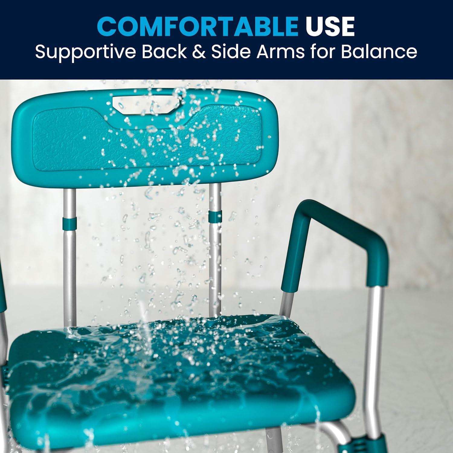 imageFlash Furniture HERCULES Series 300 Lb Capacity Adjustable White Bath ampamp Shower Chair with Quick Release Back ampamp ArmsTeal
