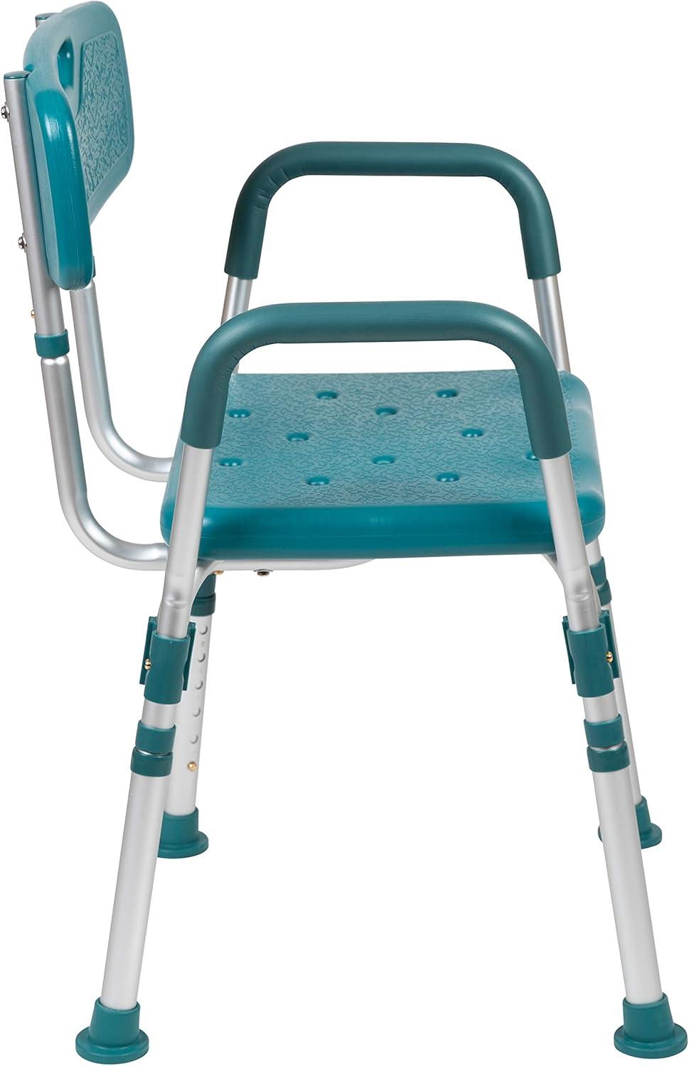 imageFlash Furniture HERCULES Series 300 Lb Capacity Adjustable White Bath ampamp Shower Chair with Quick Release Back ampamp ArmsTeal