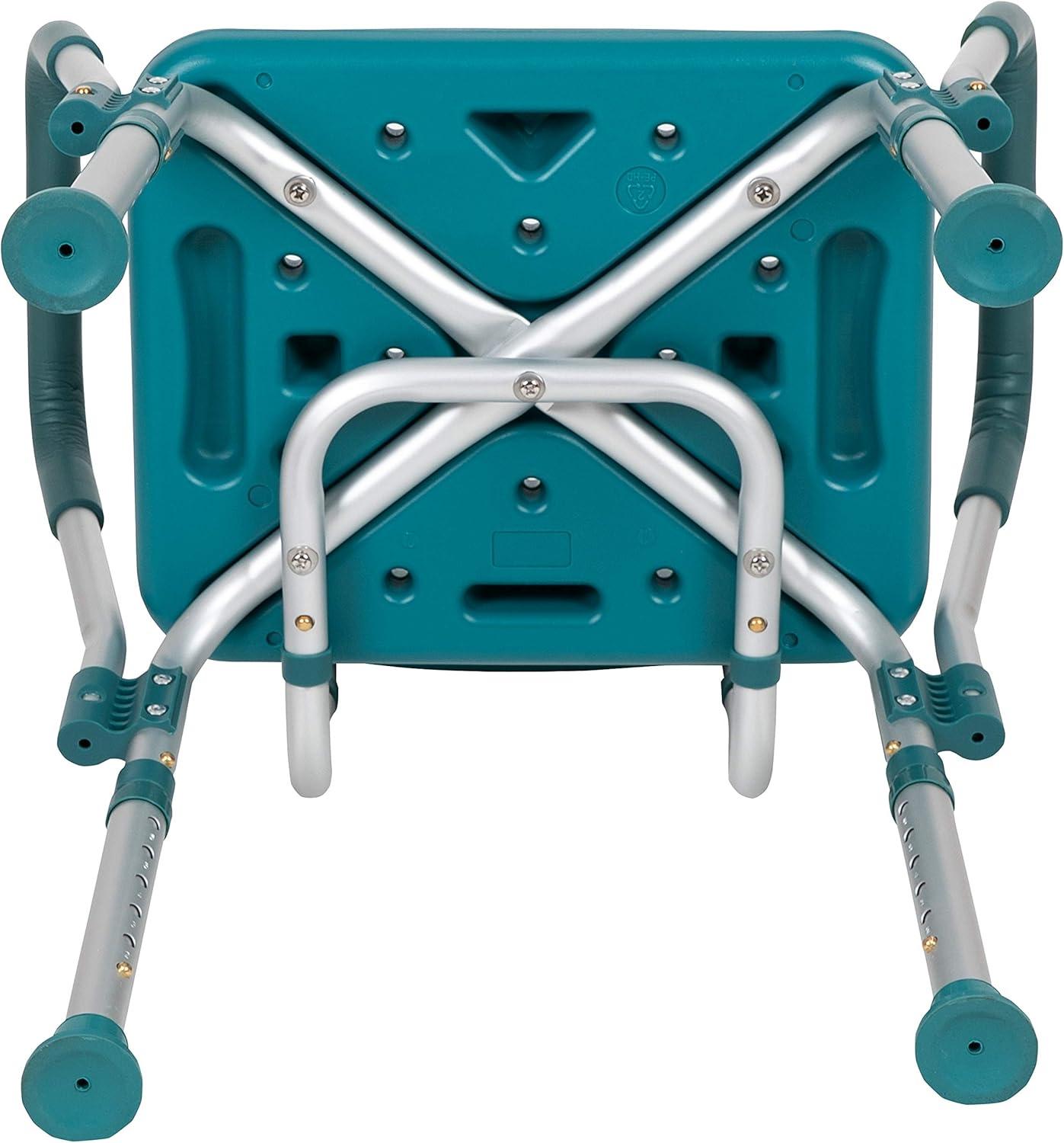 imageFlash Furniture HERCULES Series 300 Lb Capacity Adjustable White Bath ampamp Shower Chair with Quick Release Back ampamp ArmsTeal