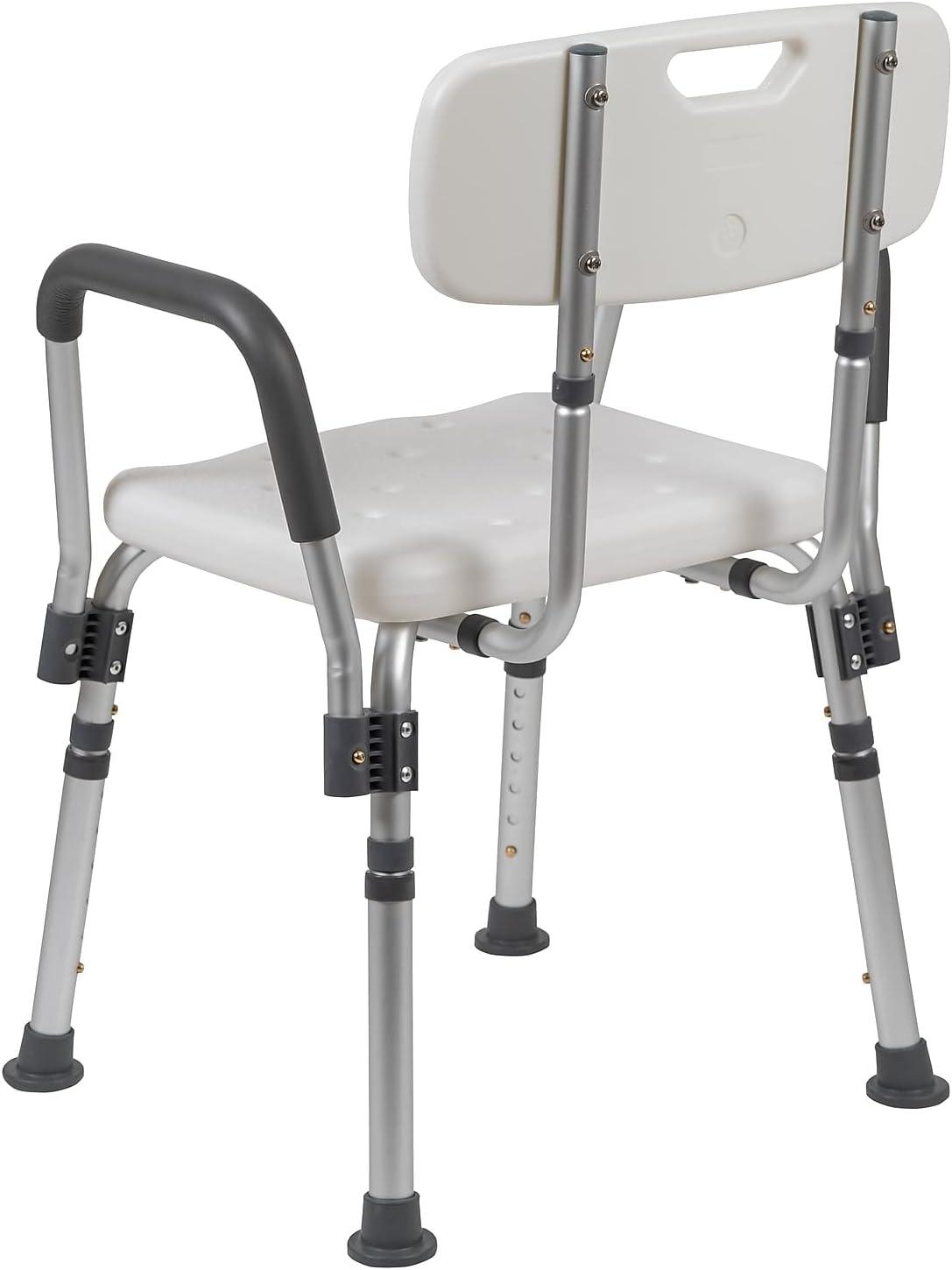imageFlash Furniture HERCULES Series 300 Lb Capacity Adjustable White Bath ampamp Shower Chair with Quick Release Back ampamp ArmsWhite