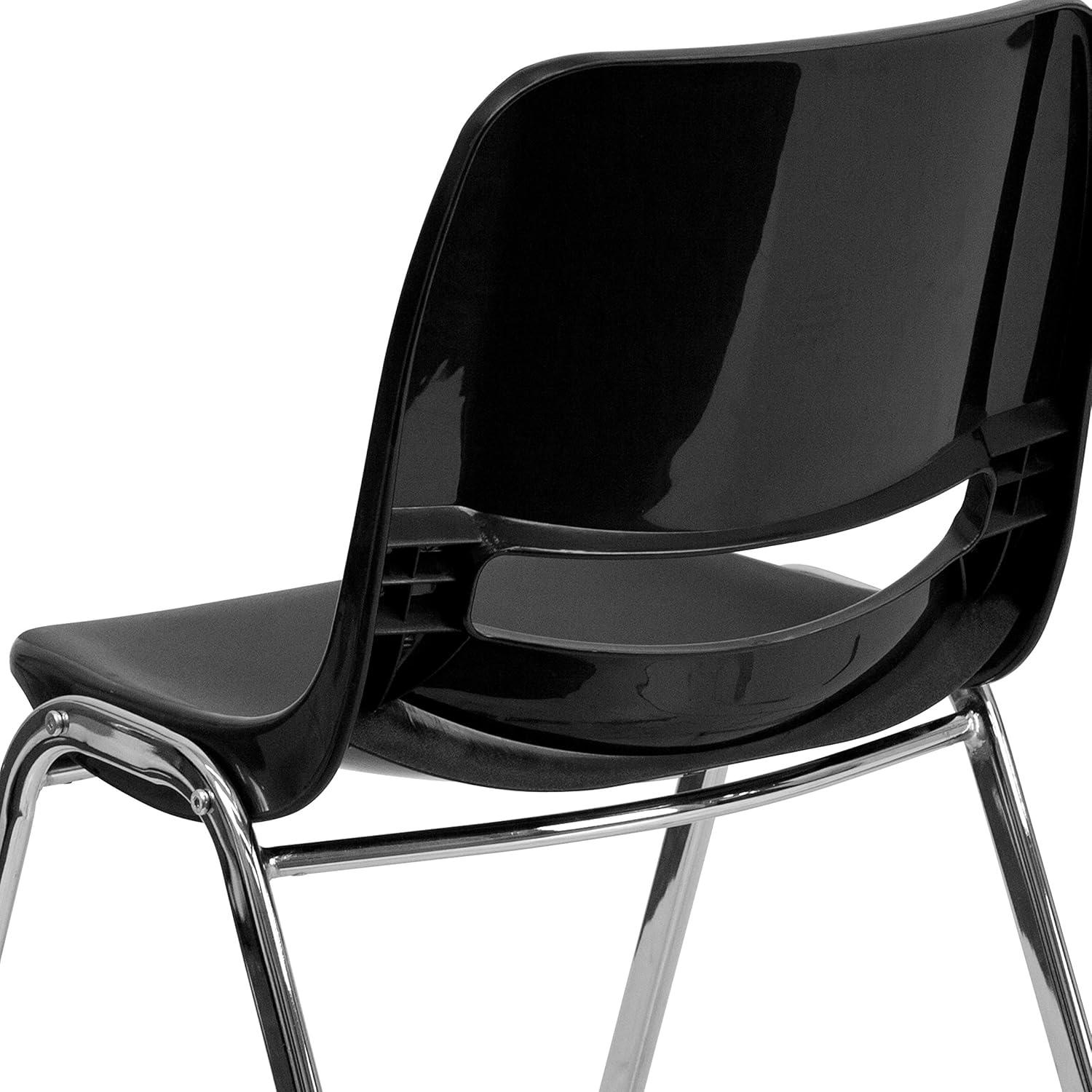 imageFlash Furniture HERCULES Series 440 lb Capacity Kids Black Ergonomic Shell Stack Chair with Black Frame and 14quot Seat HeightBlack PlasticChrome Frame