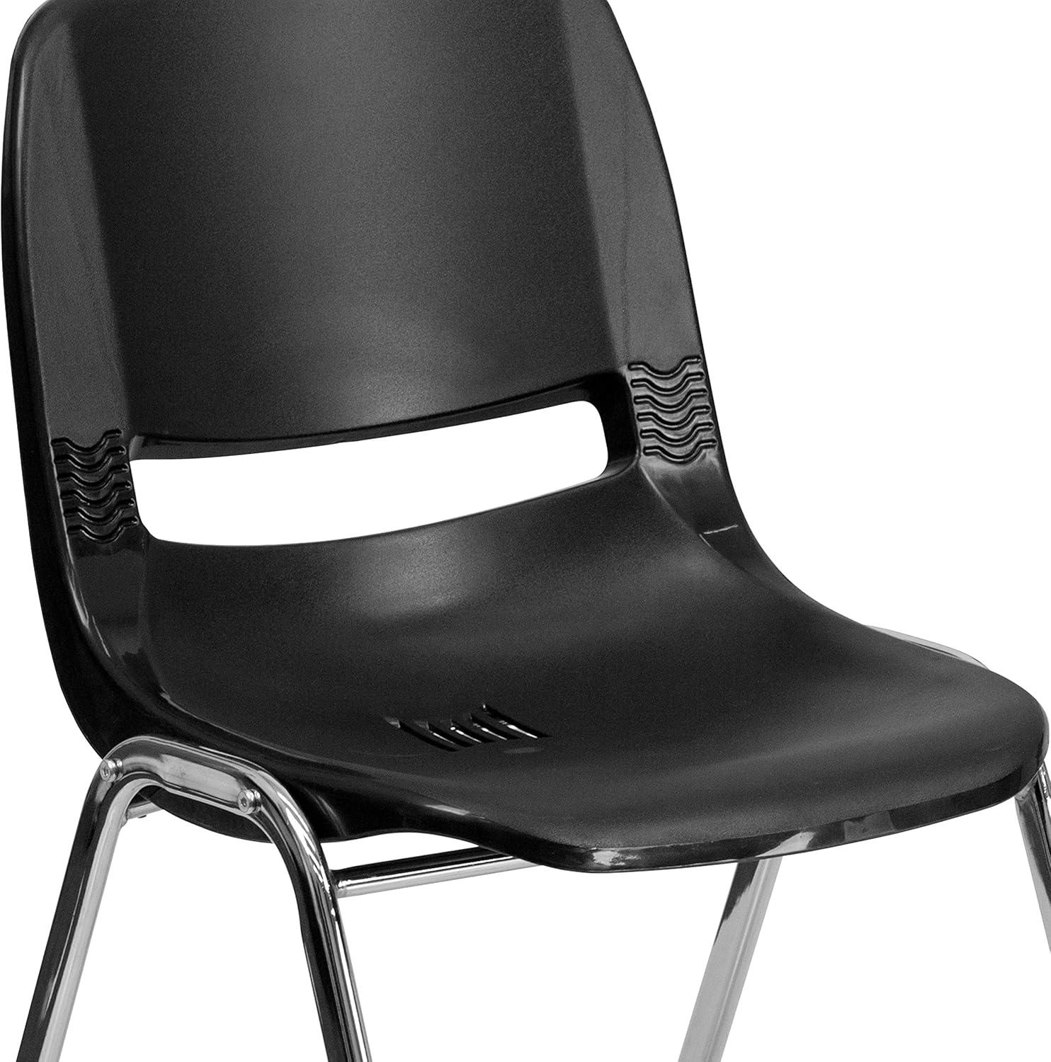 imageFlash Furniture HERCULES Series 440 lb Capacity Kids Black Ergonomic Shell Stack Chair with Black Frame and 14quot Seat HeightBlack PlasticChrome Frame
