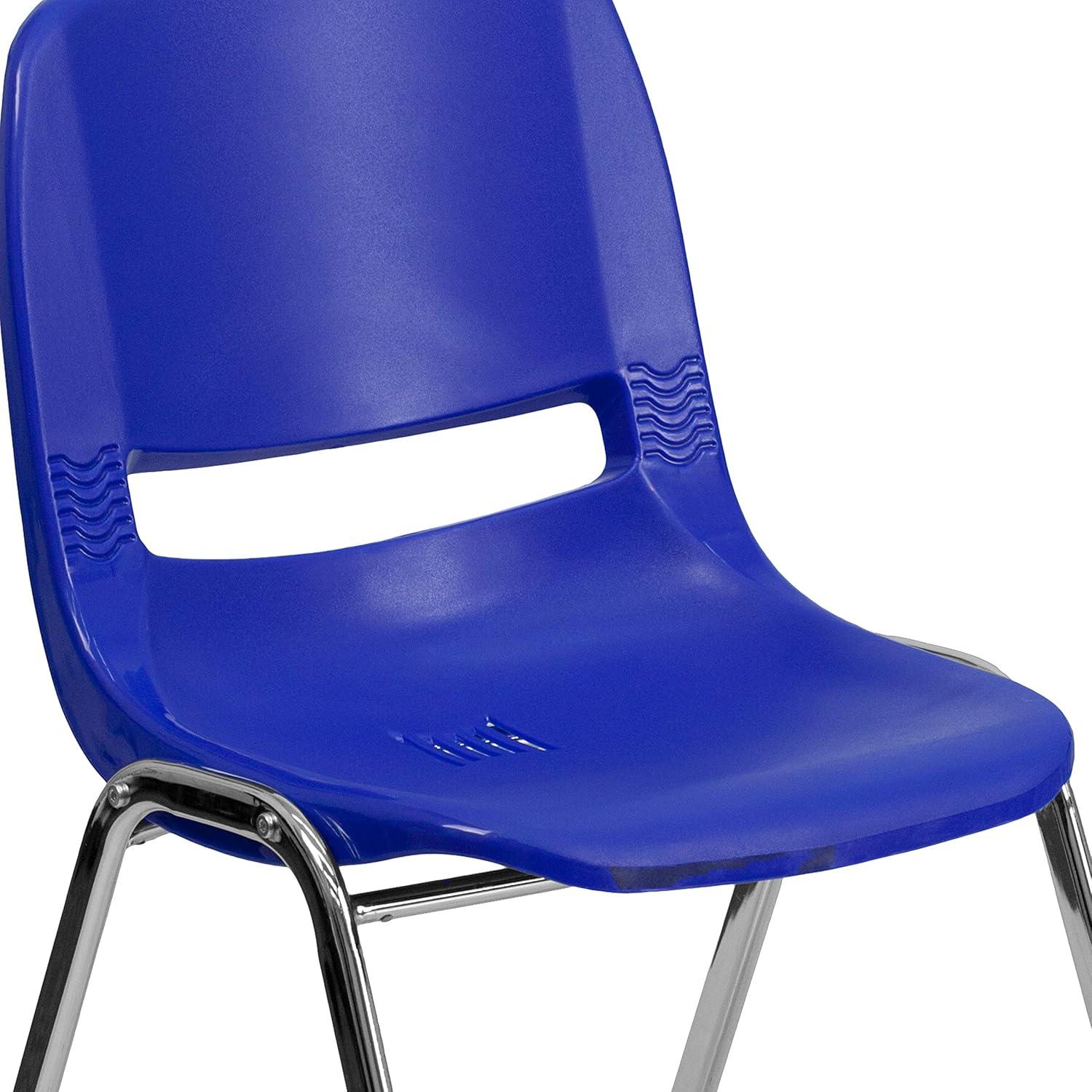 imageFlash Furniture HERCULES Series 440 lb Capacity Kids Black Ergonomic Shell Stack Chair with Black Frame and 14quot Seat HeightNavy PlasticChrome Frame