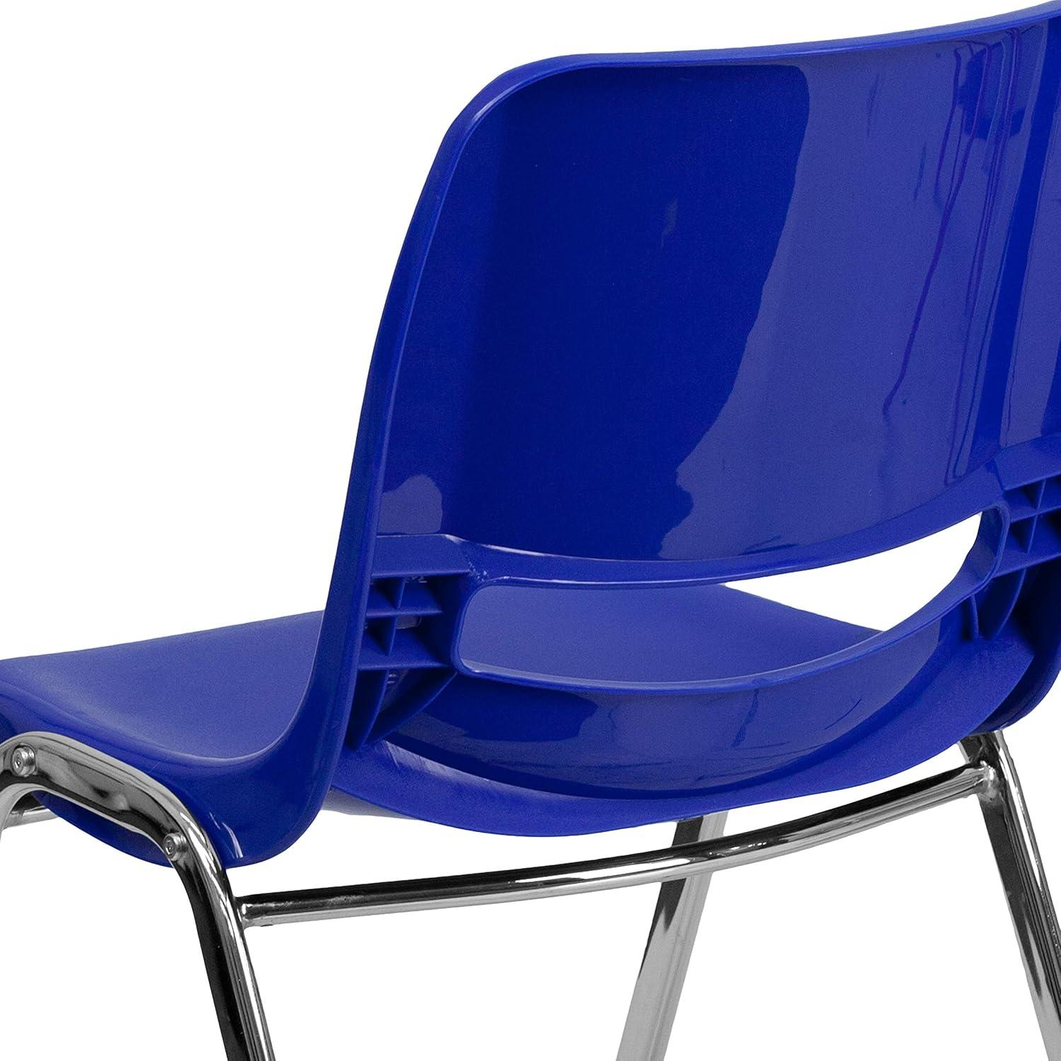 imageFlash Furniture HERCULES Series 440 lb Capacity Kids Black Ergonomic Shell Stack Chair with Black Frame and 14quot Seat HeightNavy PlasticChrome Frame