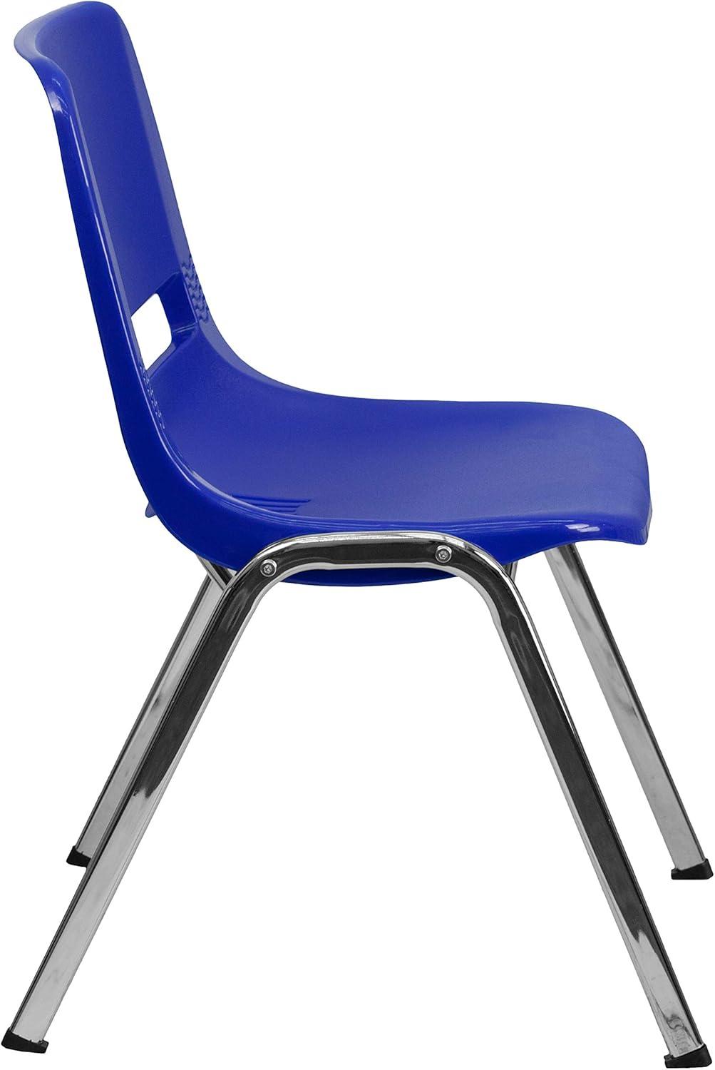 imageFlash Furniture HERCULES Series 440 lb Capacity Kids Black Ergonomic Shell Stack Chair with Black Frame and 14quot Seat HeightNavy PlasticChrome Frame