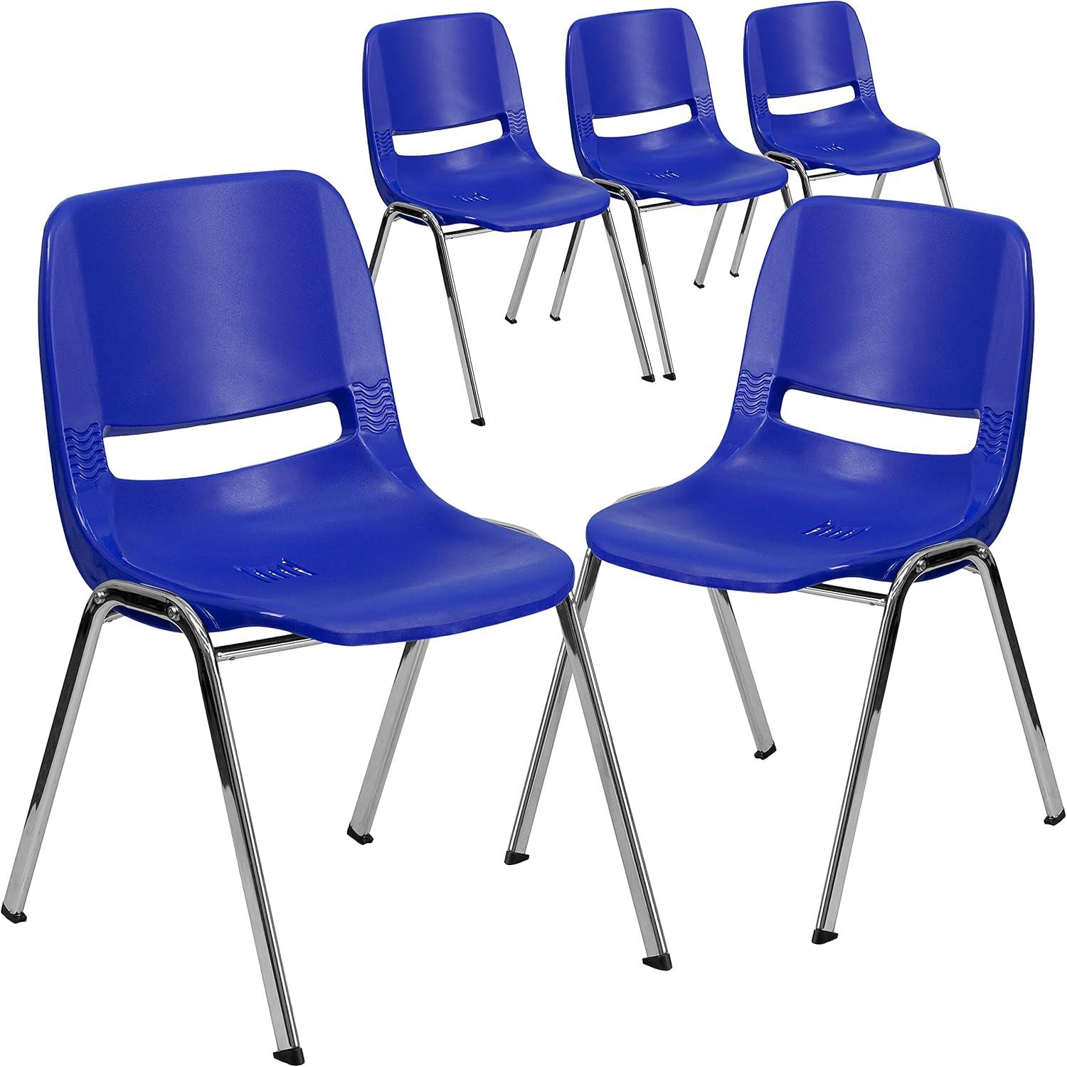 imageFlash Furniture HERCULES Series 440 lb Capacity Kids Black Ergonomic Shell Stack Chair with Black Frame and 14quot Seat HeightNavy PlasticChrome Frame