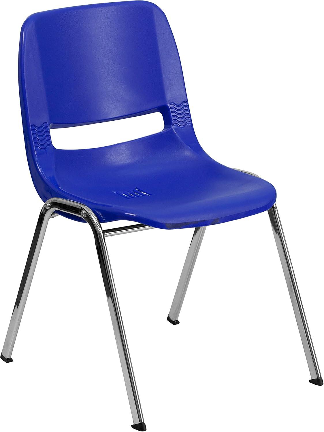 imageFlash Furniture HERCULES Series 440 lb Capacity Kids Black Ergonomic Shell Stack Chair with Black Frame and 14quot Seat HeightNavy PlasticChrome Frame