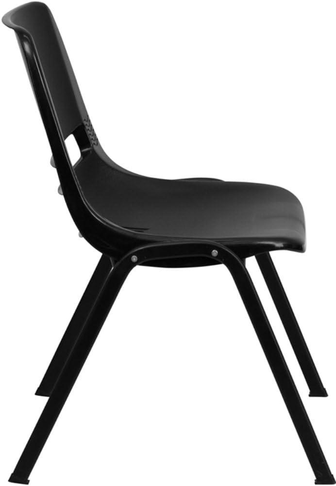 imageFlash Furniture HERCULES Series 661 lb Capacity Black Ergonomic Shell Stack Chair with Black Frame and 16 Seat HeightBlack PlasticBlack Frame