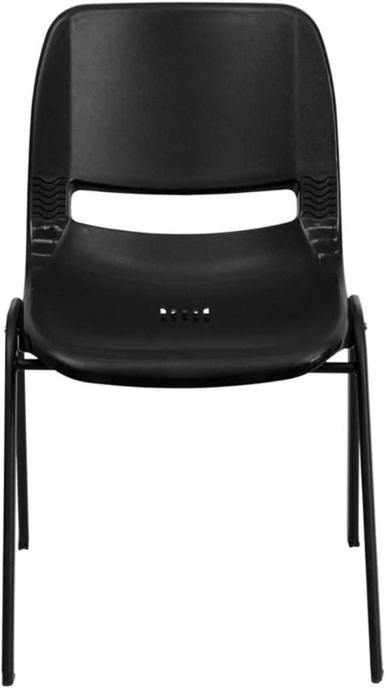 imageFlash Furniture HERCULES Series 661 lb Capacity Black Ergonomic Shell Stack Chair with Black Frame and 16 Seat HeightBlack PlasticBlack Frame