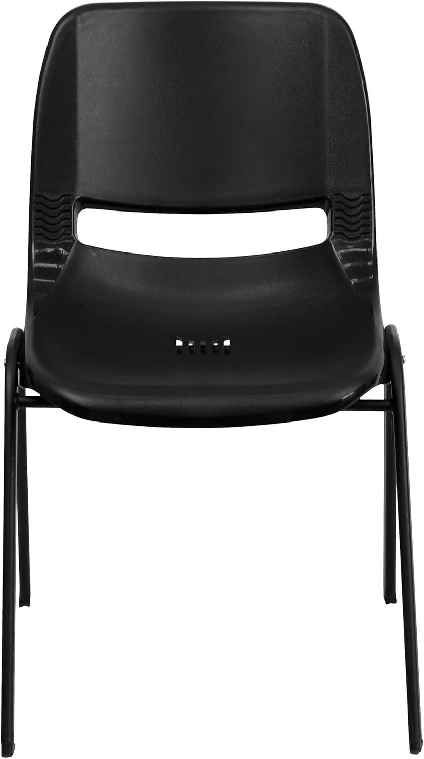 imageFlash Furniture HERCULES Series 661 lb Capacity Black Ergonomic Shell Stack Chair with Black Frame and 16 Seat HeightBlack PlasticBlack Frame