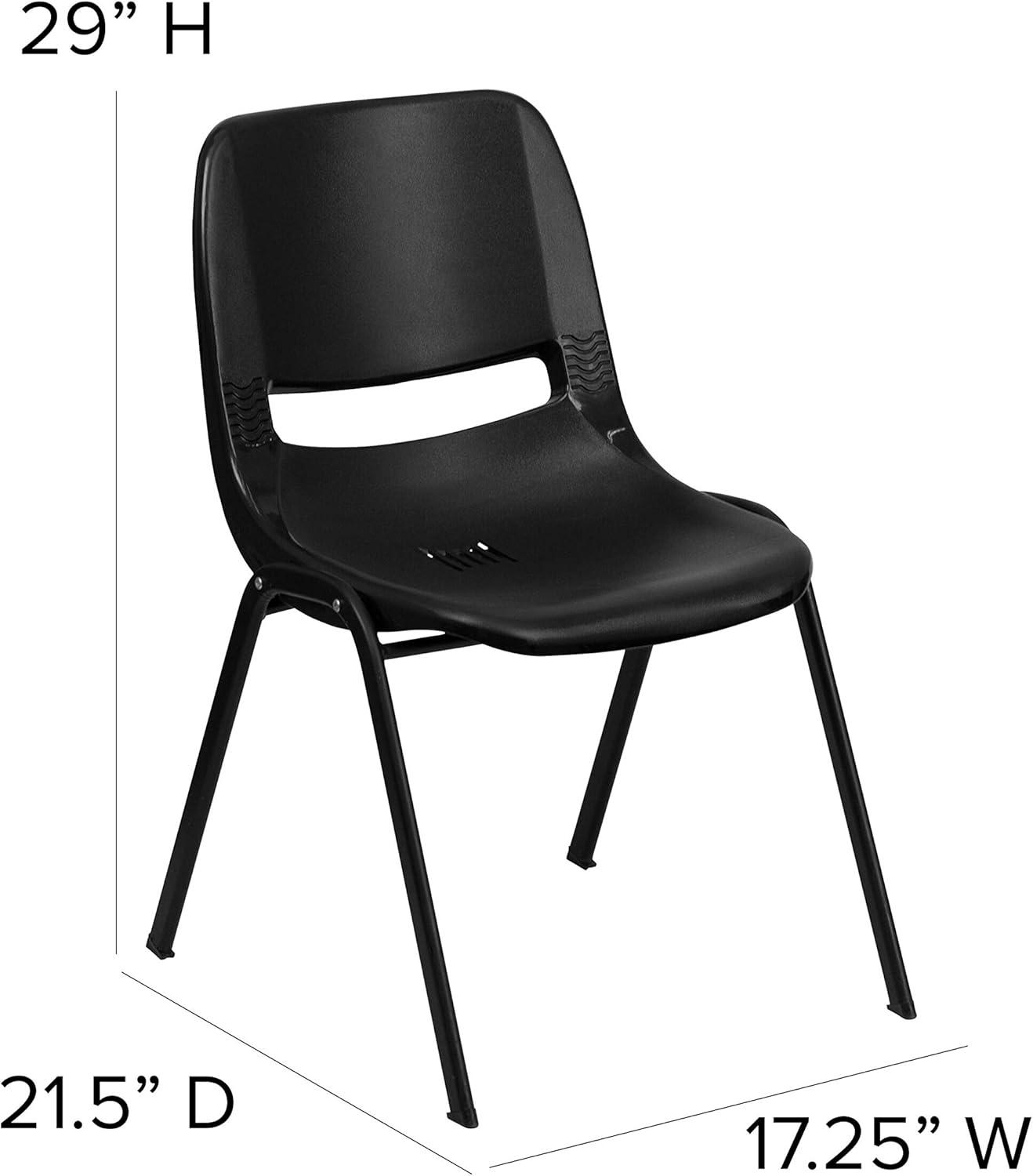 imageFlash Furniture HERCULES Series 661 lb Capacity Black Ergonomic Shell Stack Chair with Black Frame and 16 Seat HeightBlack PlasticBlack Frame