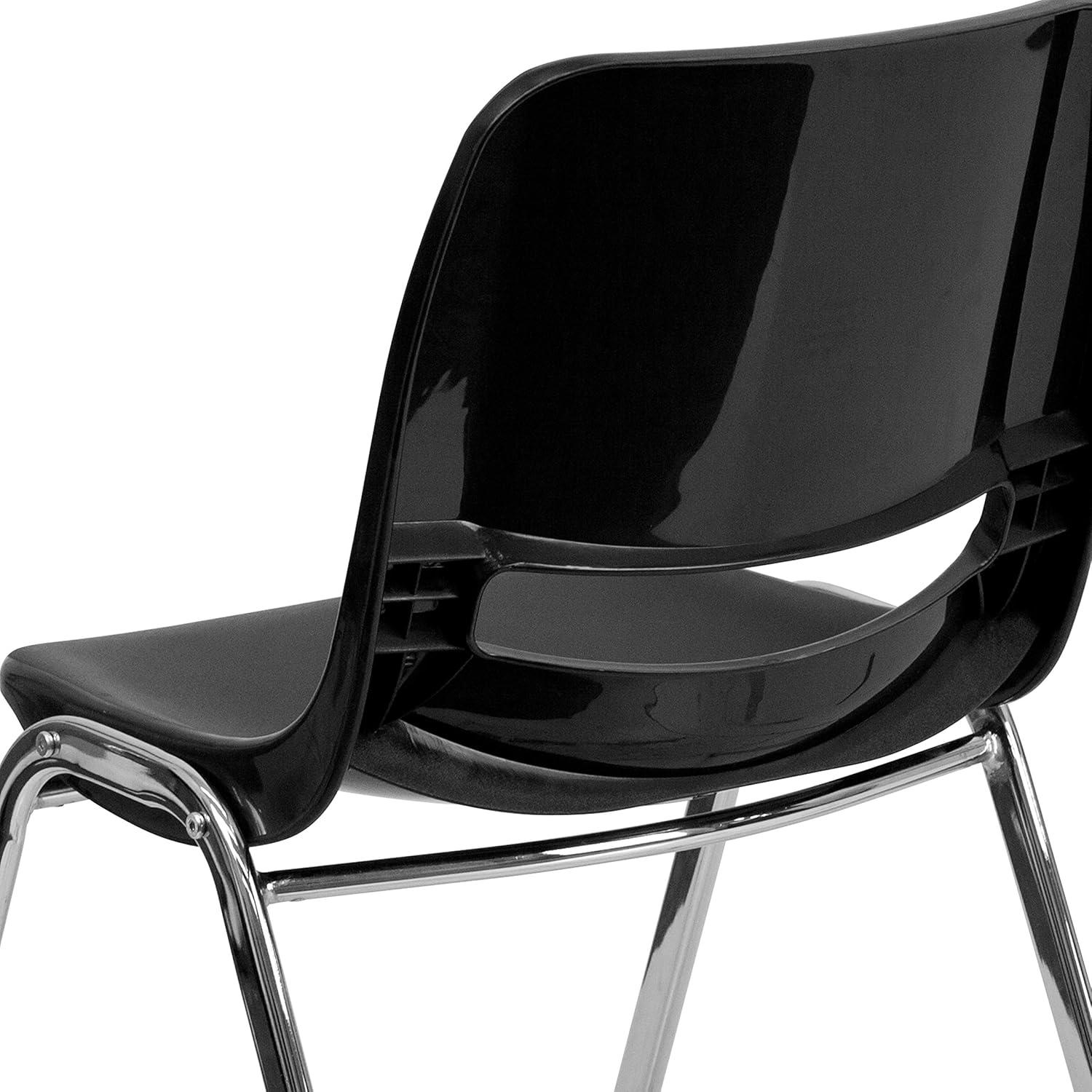 imageFlash Furniture HERCULES Series 661 lb Capacity Black Ergonomic Shell Stack Chair with Black Frame and 16 Seat HeightBlack PlasticChrome Frame