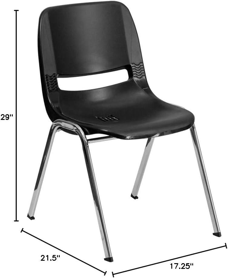 imageFlash Furniture HERCULES Series 661 lb Capacity Black Ergonomic Shell Stack Chair with Black Frame and 16 Seat HeightBlack PlasticChrome Frame