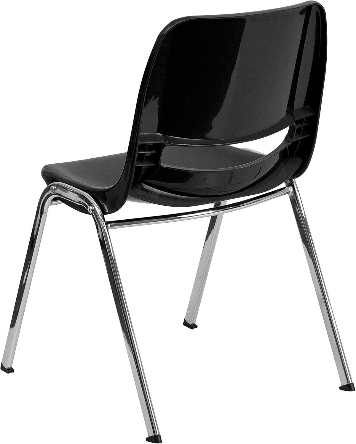 imageFlash Furniture HERCULES Series 661 lb Capacity Black Ergonomic Shell Stack Chair with Black Frame and 16 Seat HeightBlack PlasticChrome Frame