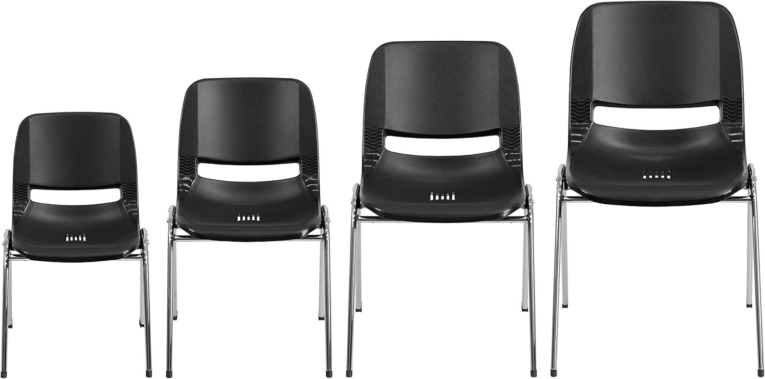 imageFlash Furniture HERCULES Series 661 lb Capacity Black Ergonomic Shell Stack Chair with Black Frame and 16 Seat HeightBlack PlasticChrome Frame