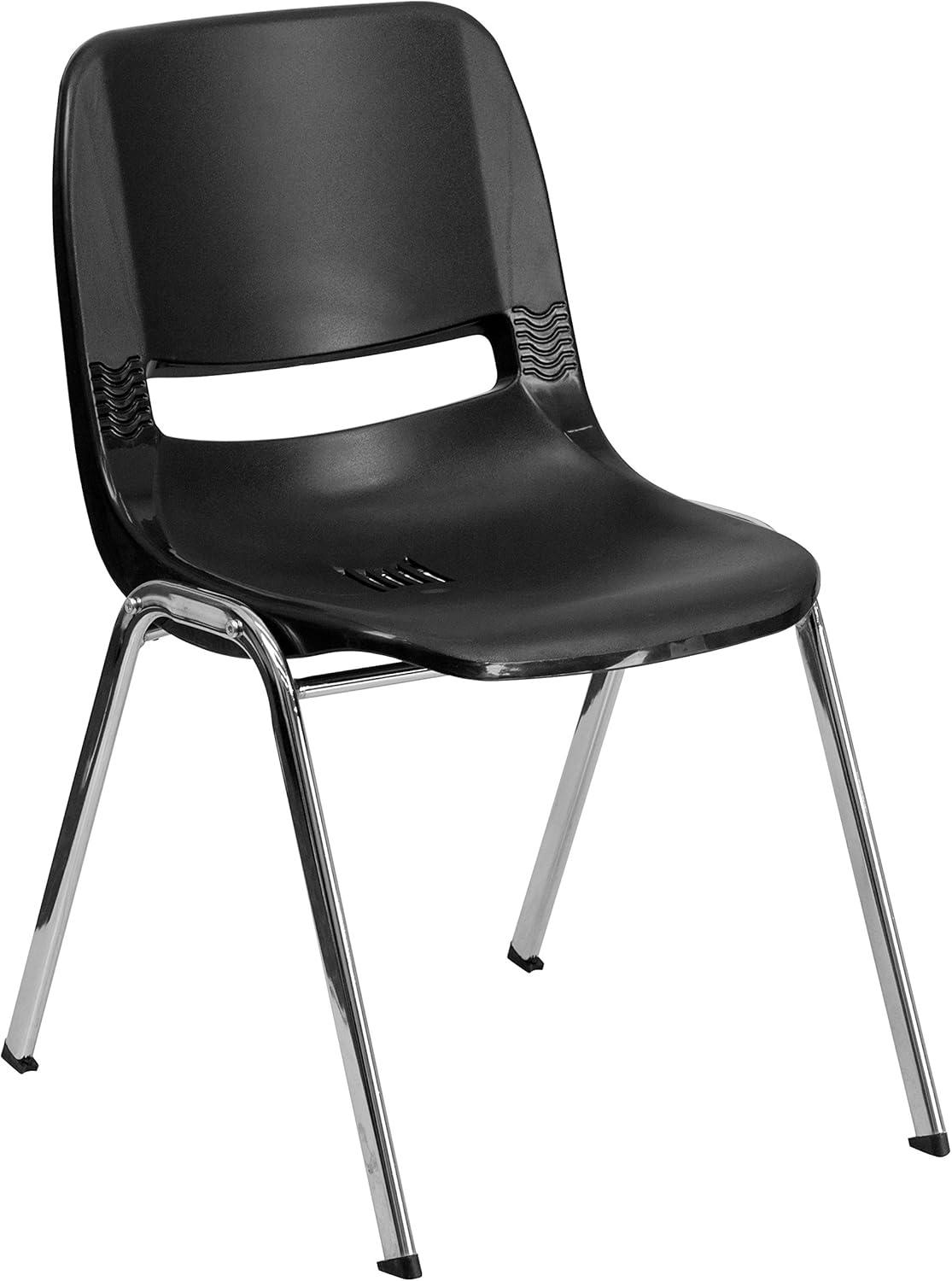imageFlash Furniture HERCULES Series 661 lb Capacity Black Ergonomic Shell Stack Chair with Black Frame and 16 Seat HeightBlack PlasticChrome Frame