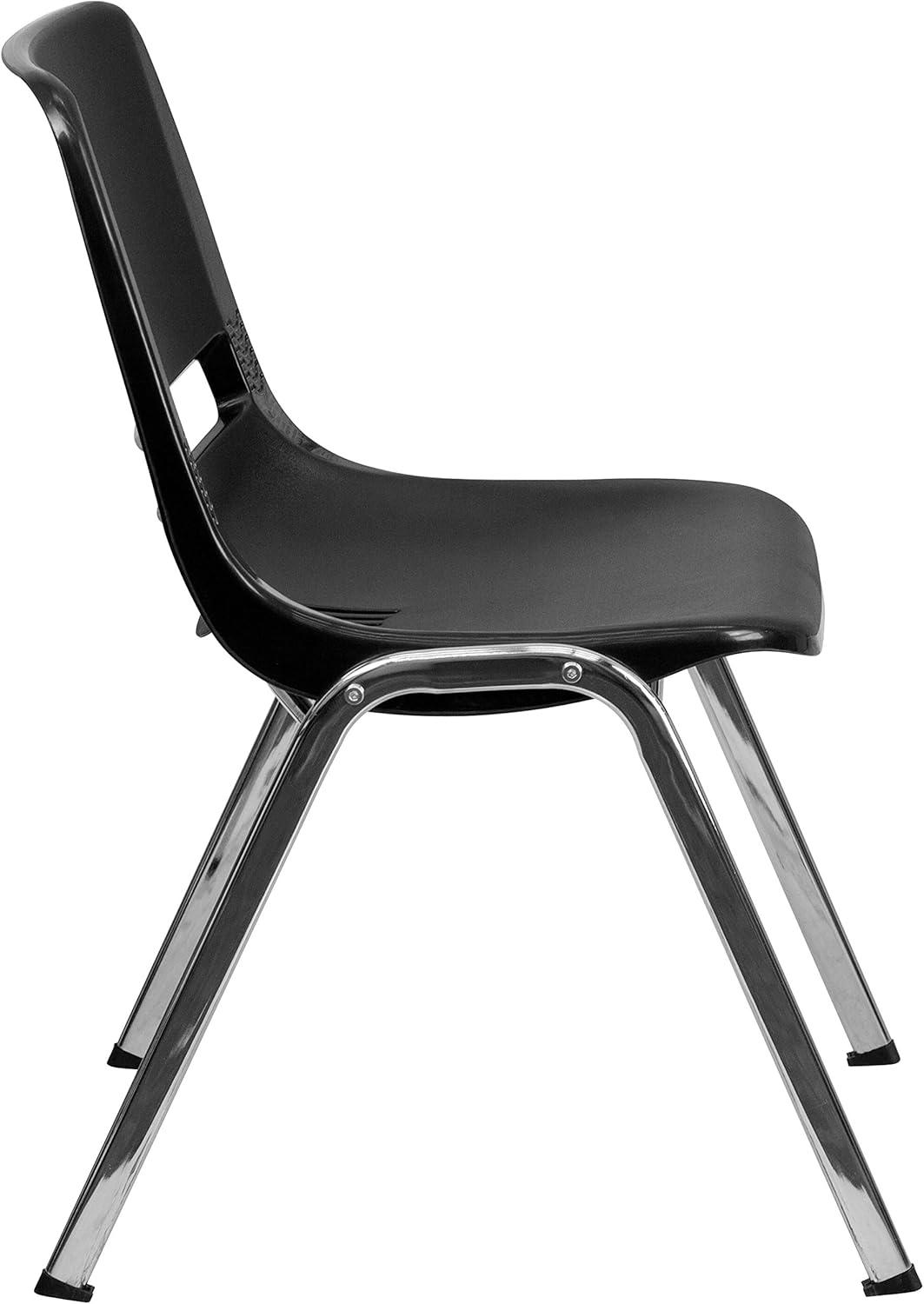 imageFlash Furniture HERCULES Series 661 lb Capacity Black Ergonomic Shell Stack Chair with Black Frame and 16 Seat HeightBlack PlasticChrome Frame