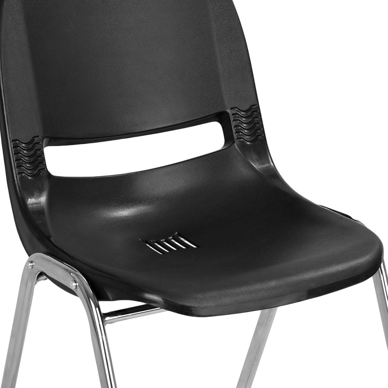 imageFlash Furniture HERCULES Series 661 lb Capacity Black Ergonomic Shell Stack Chair with Black Frame and 16 Seat HeightBlack PlasticChrome Frame