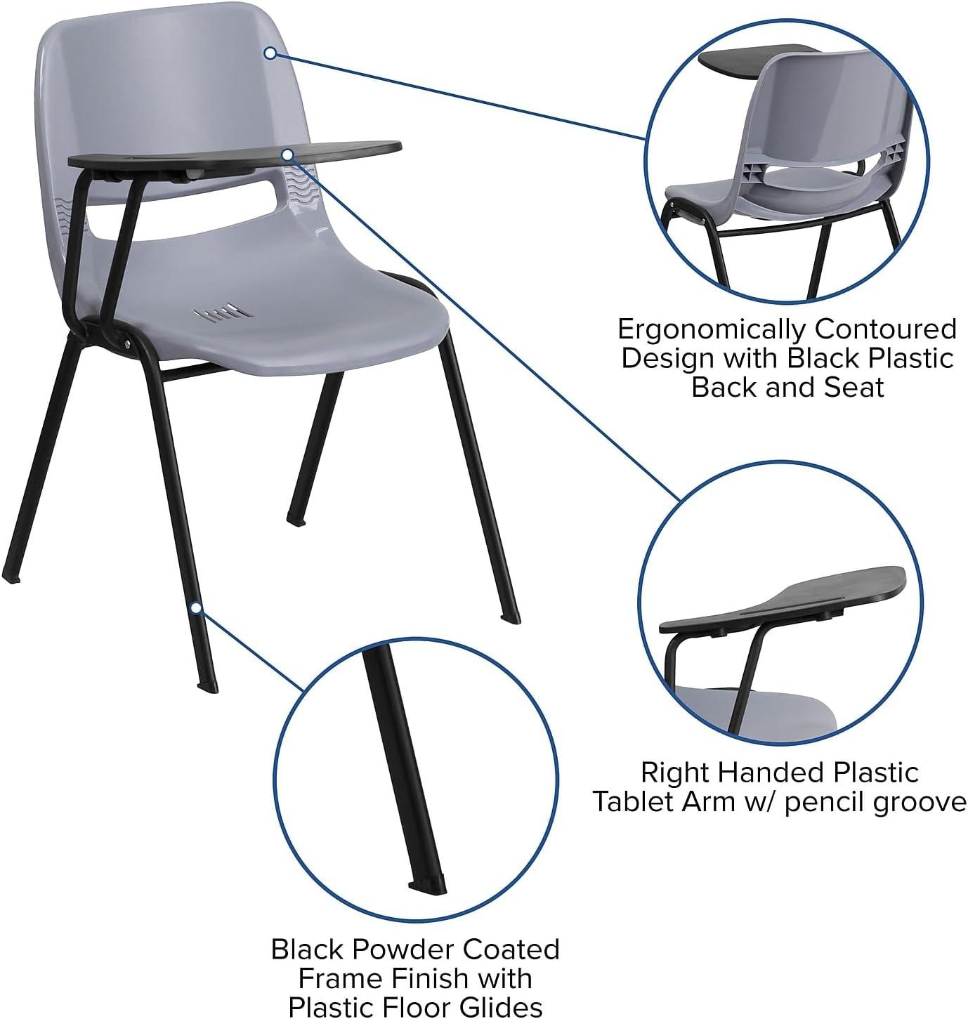 imageFlash Furniture HERCULES Series 661 lb Capacity Black Ergonomic Shell Stack Chair with Black Frame and 16 Seat HeightGrey