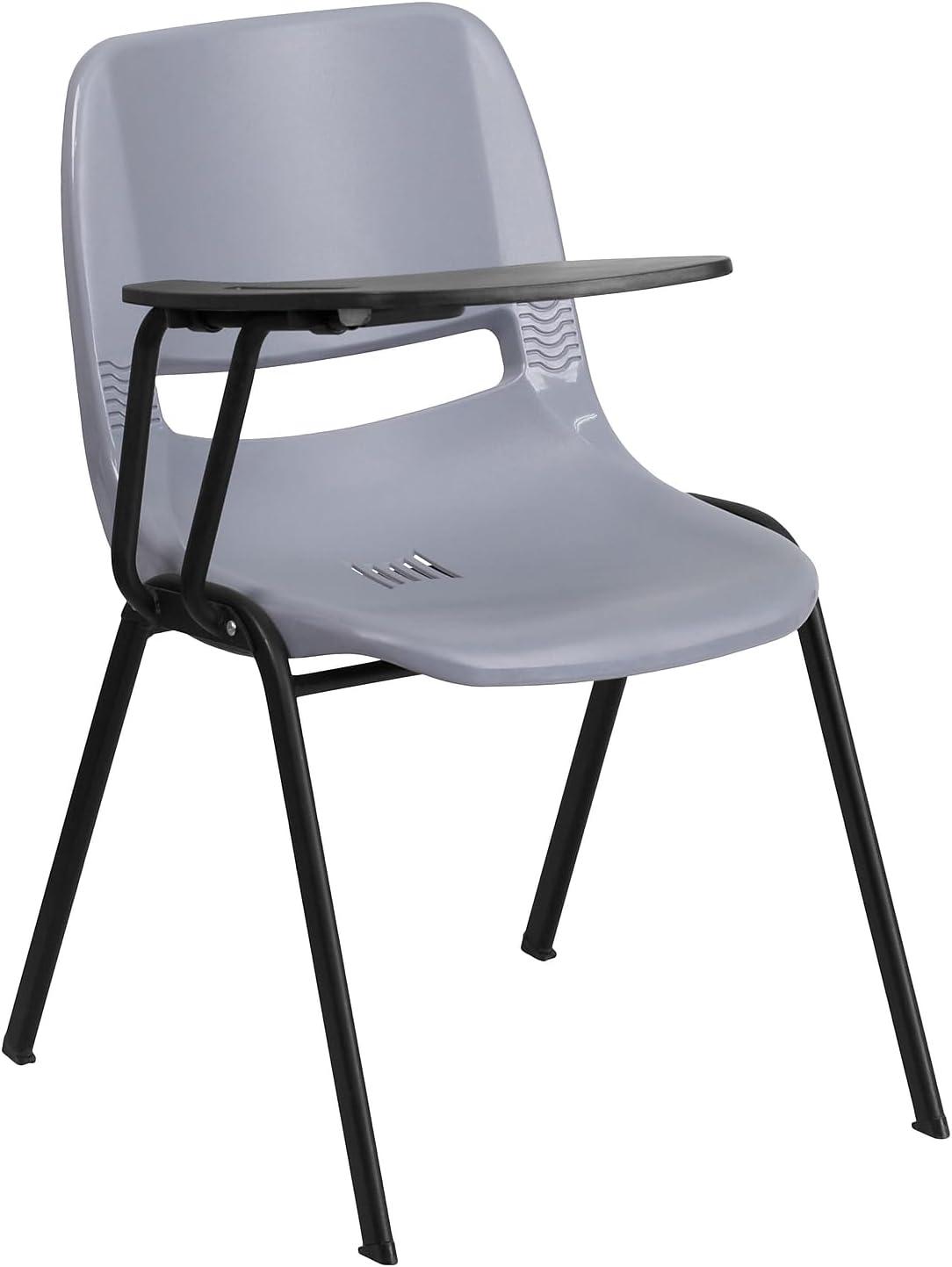 imageFlash Furniture HERCULES Series 661 lb Capacity Black Ergonomic Shell Stack Chair with Black Frame and 16 Seat HeightGrey