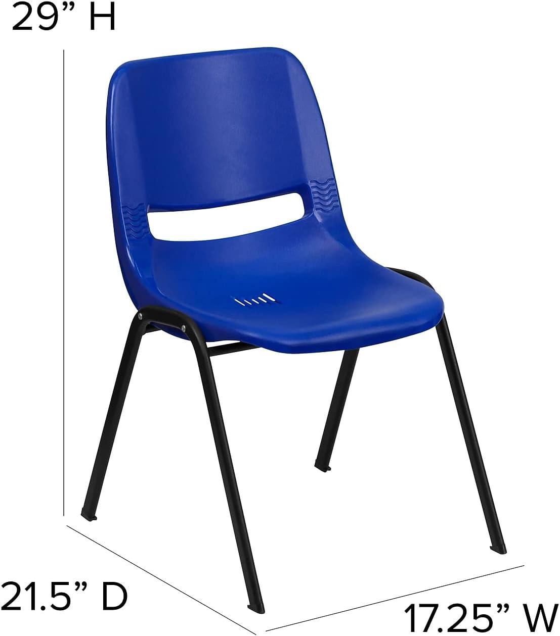 imageFlash Furniture HERCULES Series 661 lb Capacity Black Ergonomic Shell Stack Chair with Black Frame and 16 Seat HeightNavy PlasticBlack Frame