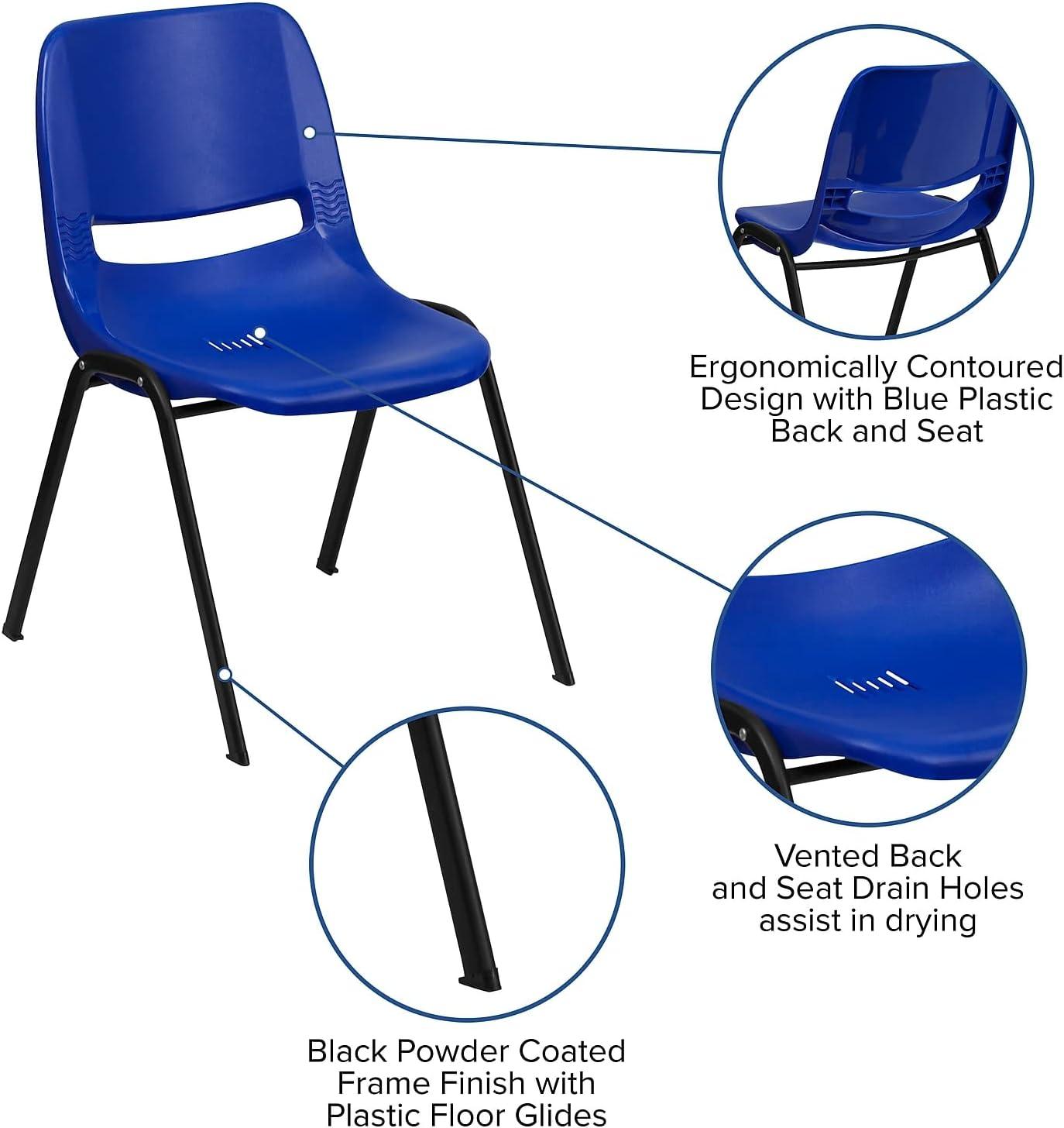 imageFlash Furniture HERCULES Series 661 lb Capacity Black Ergonomic Shell Stack Chair with Black Frame and 16 Seat HeightNavy PlasticBlack Frame
