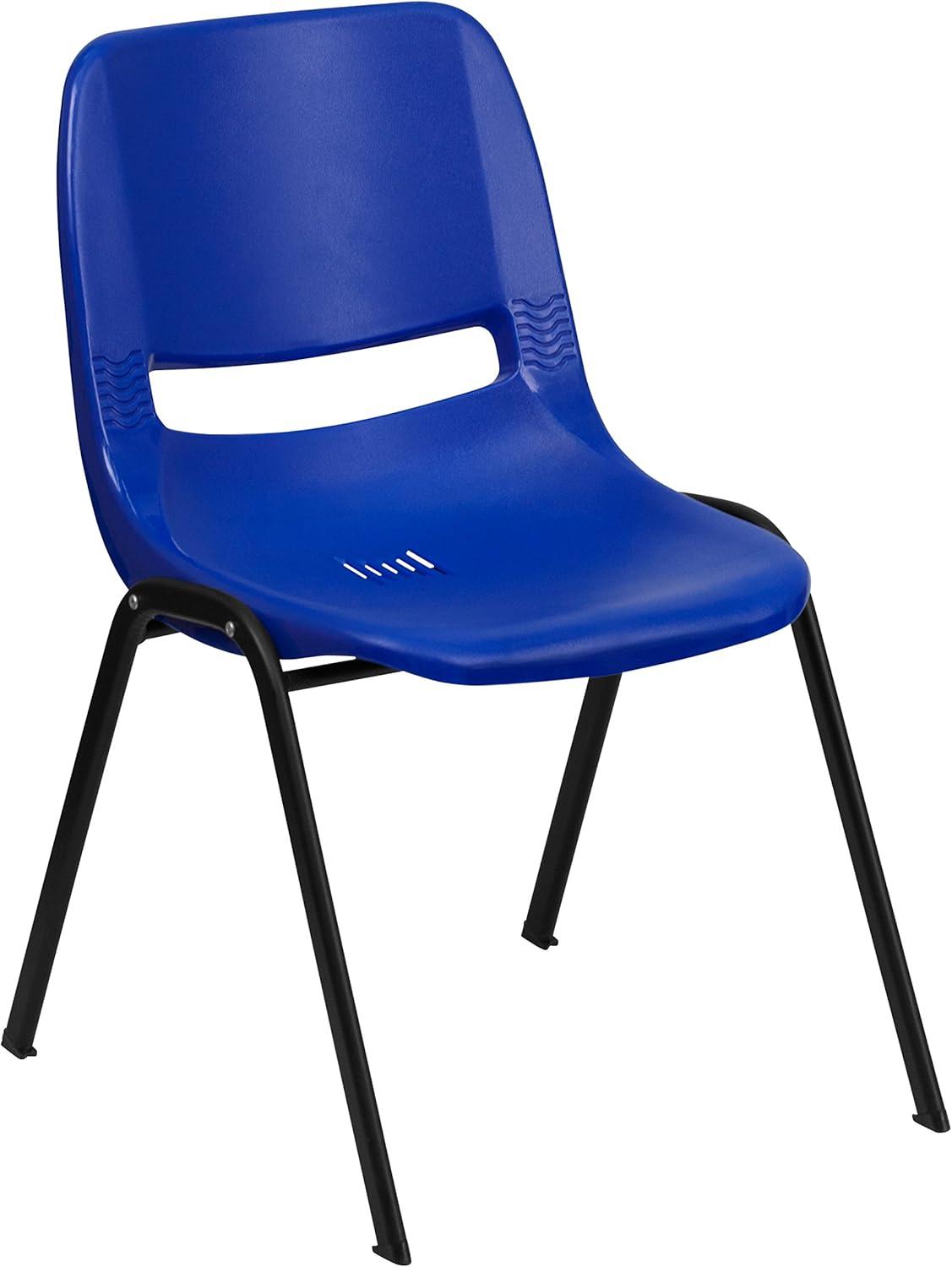imageFlash Furniture HERCULES Series 661 lb Capacity Black Ergonomic Shell Stack Chair with Black Frame and 16 Seat HeightNavy PlasticBlack Frame